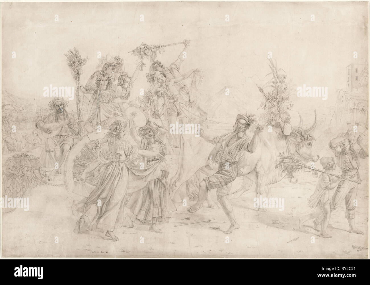 Pilger aus dem Fest der Madonna dell'Arco, 1827. Léopold Robert (Schweiz, 1794-1835). Bleistift mit weißer Tinte Korrekturen Stockfoto