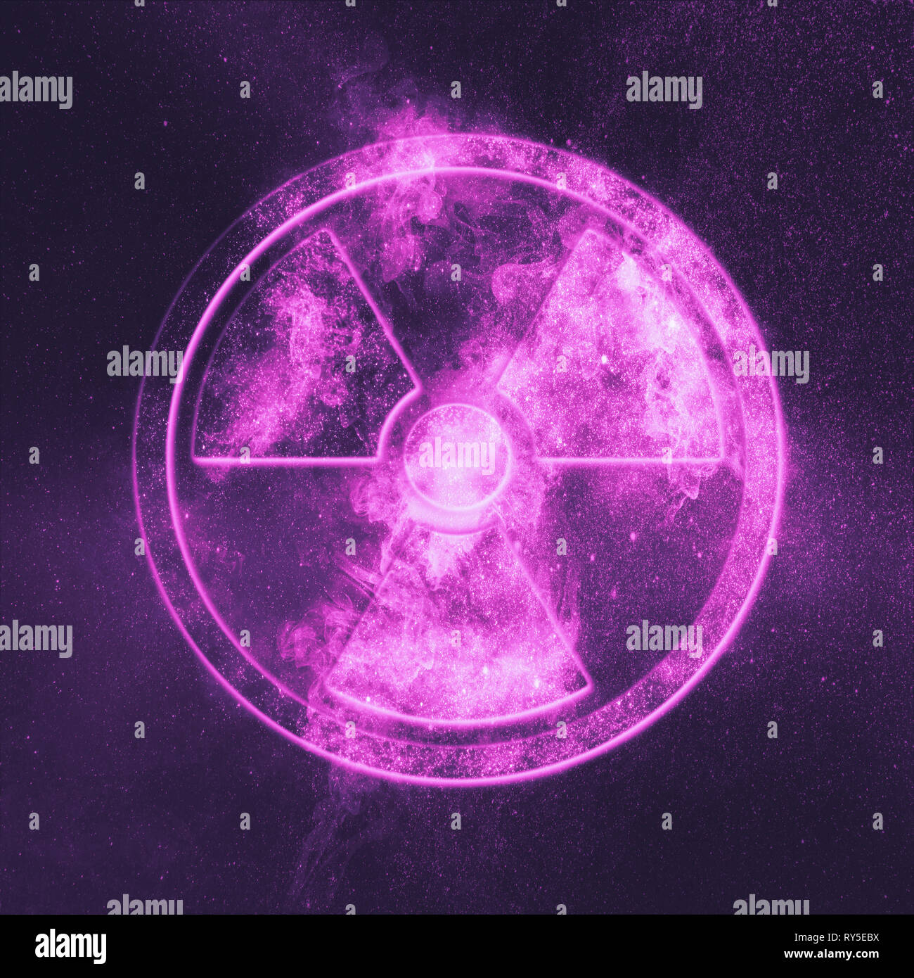 Strahlung, Strahlung Symbol. Abstrakte Nacht Himmel Hintergrund Stockfoto