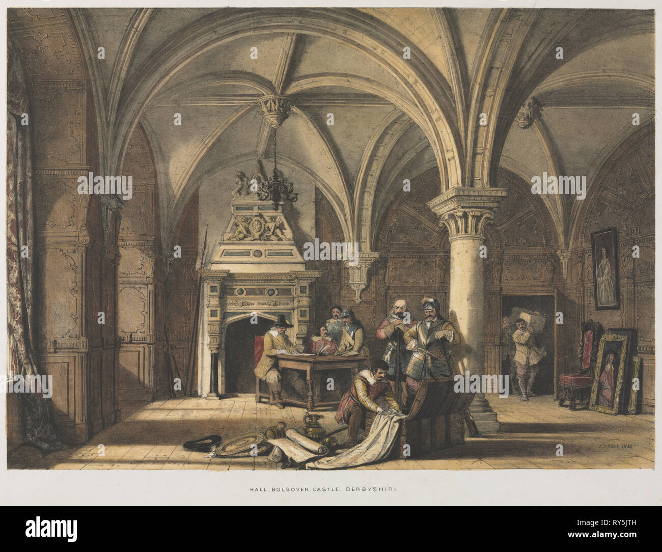 Hall, Bolsover Castle, Derbyshire, 1840. Joseph Nash (British, 1808-1878). Lithographie, handcoloriert Stockfoto