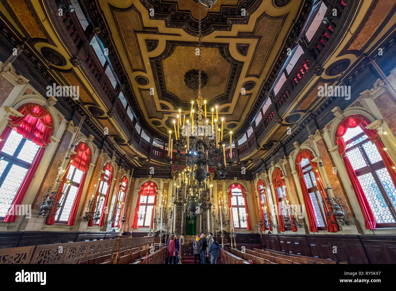 Das prächtige Interieur der Jüdischen Synagoge Scola Spagnola Ponentina o in Venedig, Italien. Stockfoto