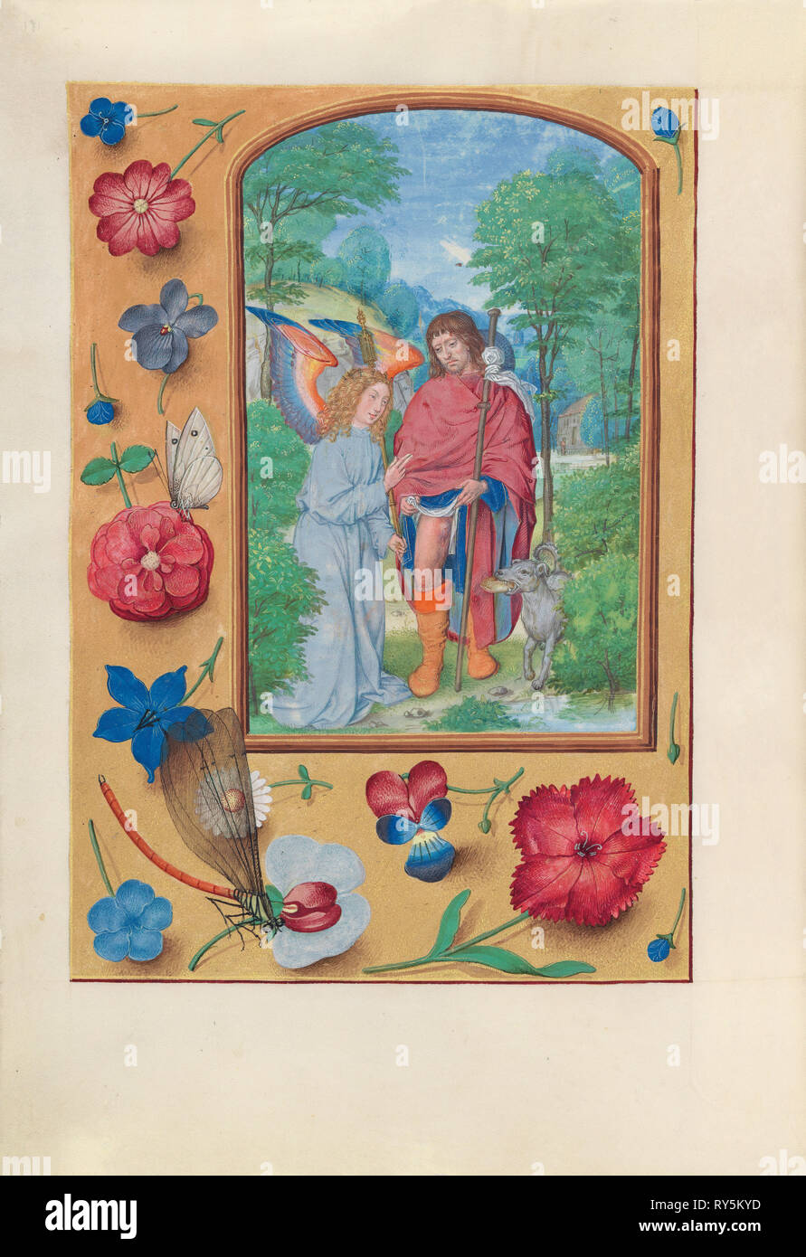 Stunden von Königin Isabella der Katholischen, Königin von Spanien: Fol. 181 v, St. Roch, 1500-1505. Und associates Master der ersten Prayerbook von Maximillian (Flämisch, C. 1444-1519). Tusche, Tempera und Gold auf Pergament; Codex: 22,5 x 15,2 cm (8 7/8 x 6 Zoll Stockfoto