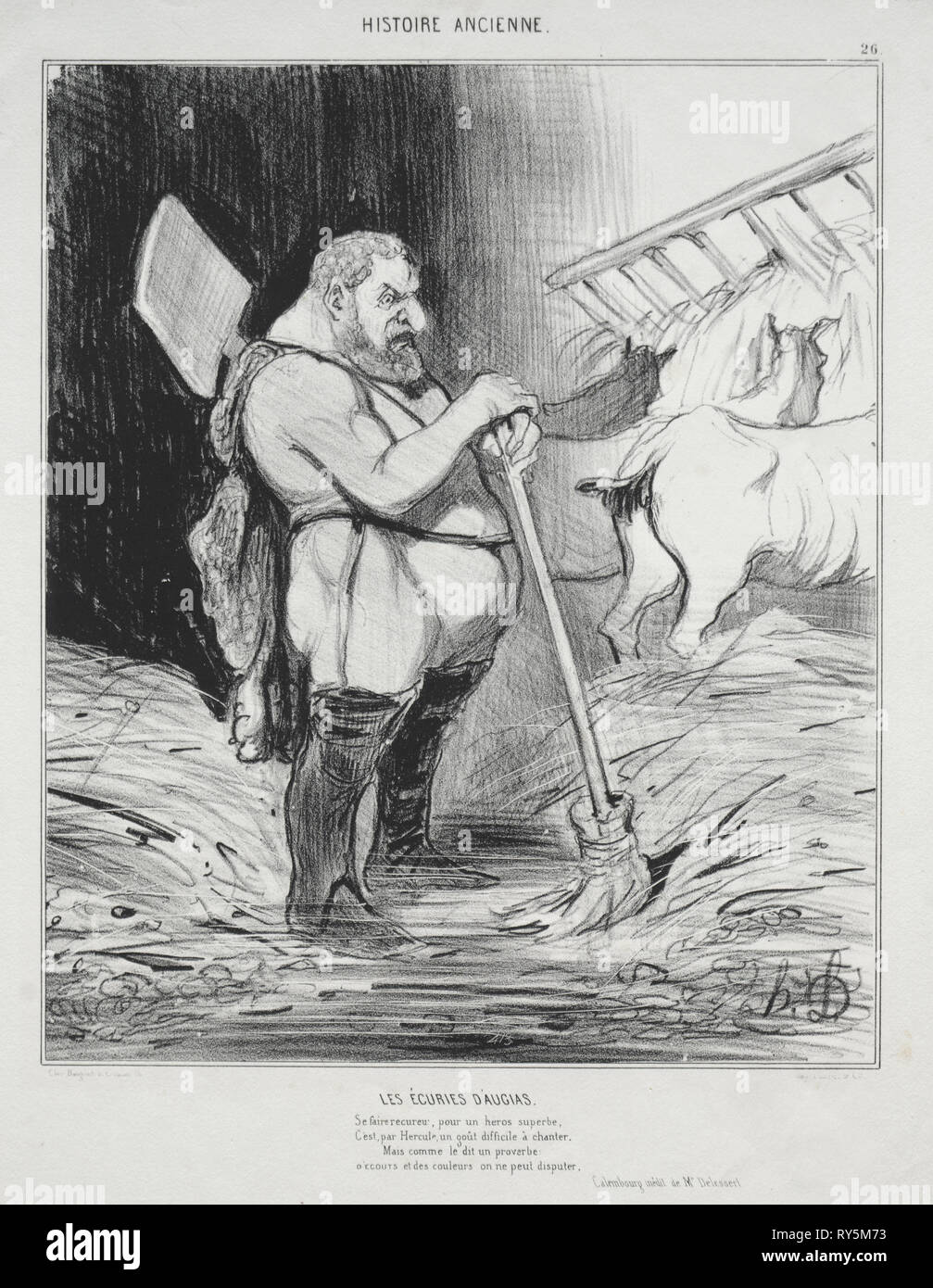 In le Charivari veröffentlicht (Nr. 4 du Juin 1842): Alte Geschichte, Platte 26: Der Stall des Augias, 25. September 1842. Honoré Daumier (Französisch, 1808-1879), Aubert. Lithographie; Blatt: 34,7 x 26 cm (13 11/16 x 10 1/4 in.); Bild: 24,7 x 20,6 cm (9 3/4 x 8 1/8 in. Stockfoto