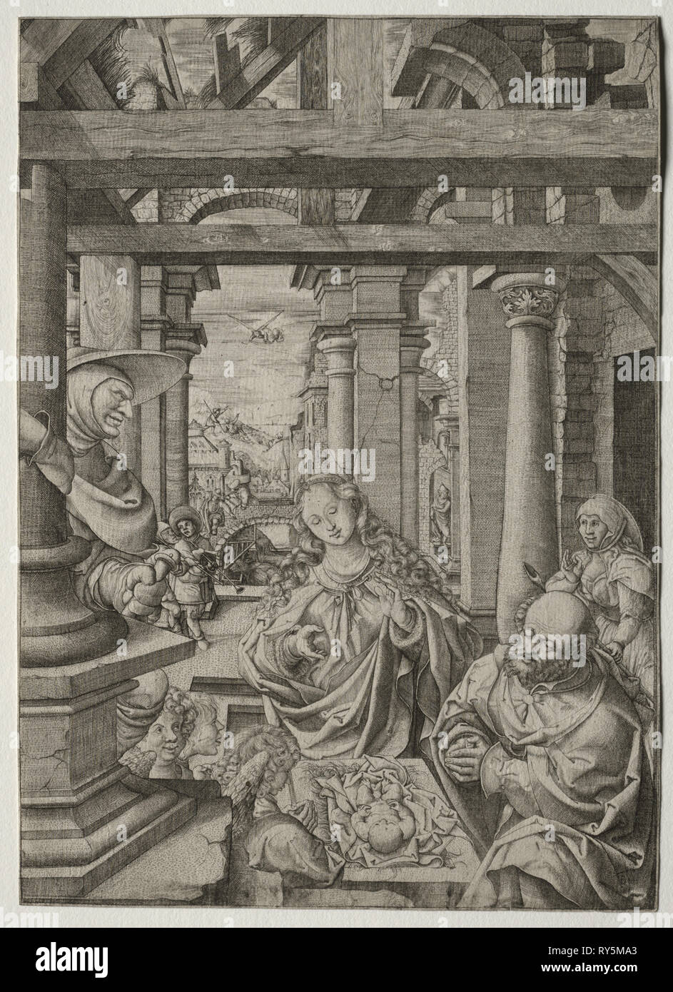 Die Anbetung der Hirten, C. 1522-1525. Frans Crabbe van Esplegem (Flämisch, C. 1480-1552). Gravur Stockfoto