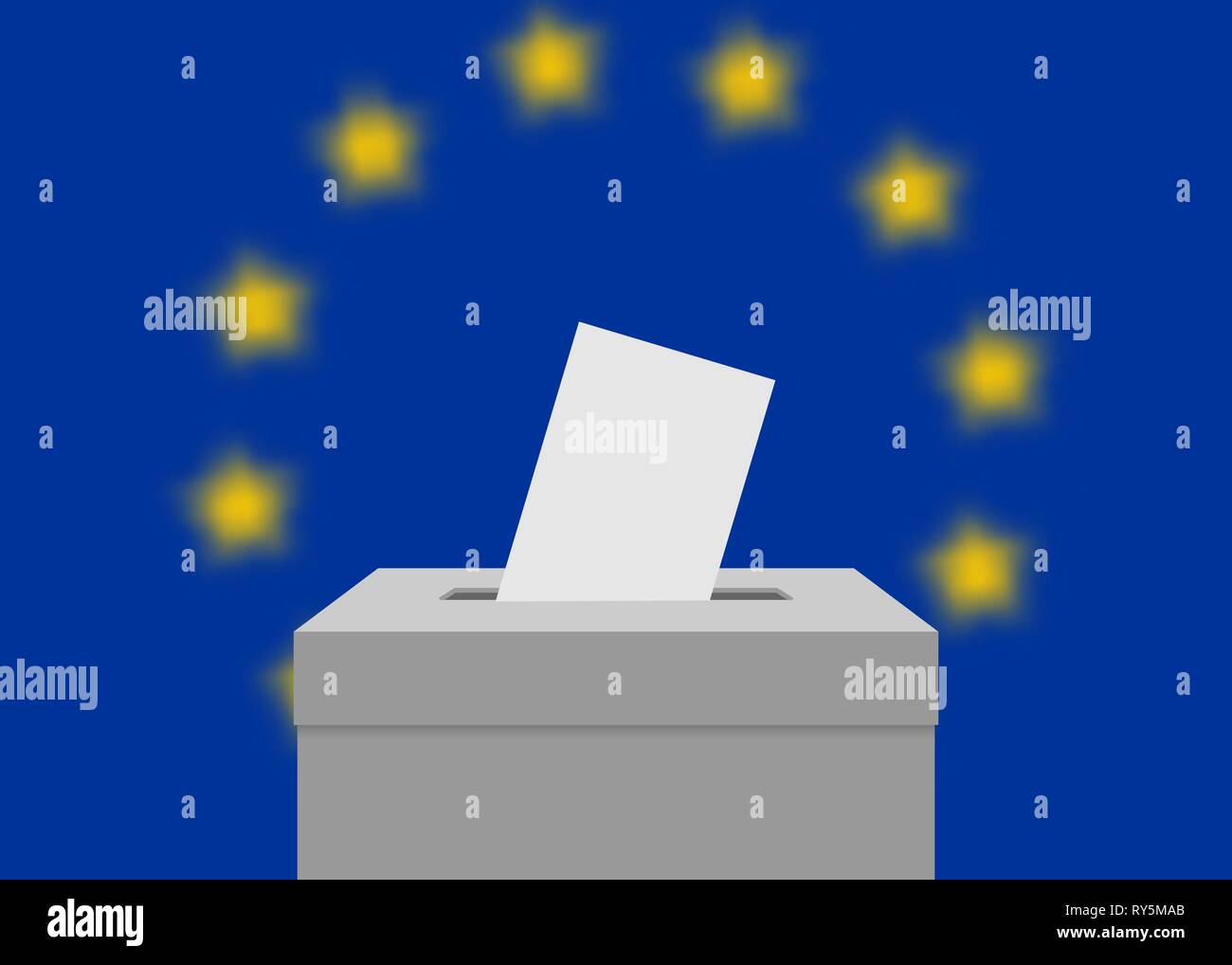 Europäische Union Wahl banner Hintergrund. Urne mit unscharfen Flagge Stock Vektor