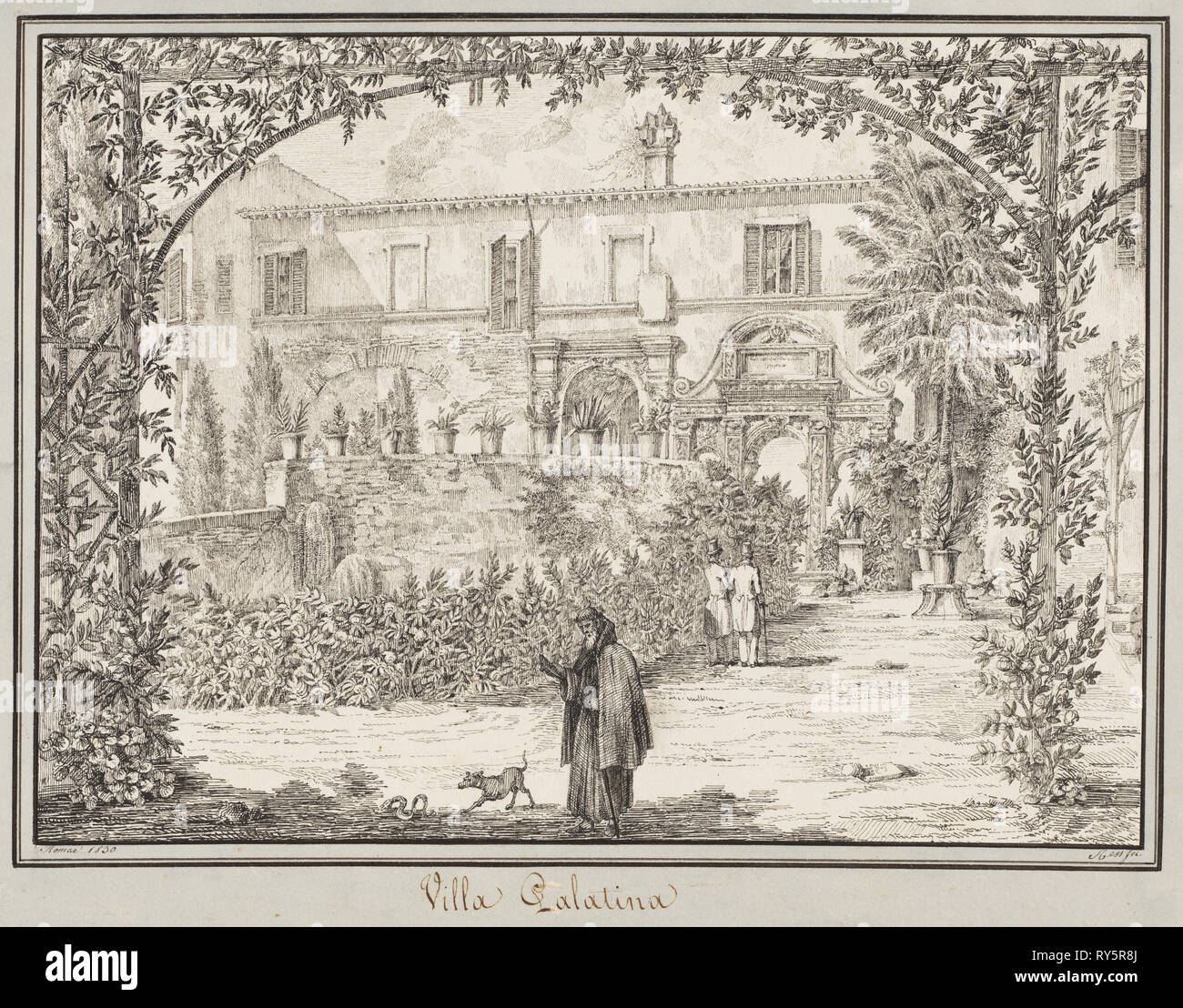 Villa Palatina, 1830. Peter Heinrich Lambert von Hess (Deutsch, 1792-1871). Feder und Tinte schwarz mit schwache Spuren von Graphit; framing Linien in Schwarz, mit grauen waschen Grenze; Blatt: 26,8 x 35,2 cm (10 9/16 x 13 7/8 in.); Bild: 19,3 x 26 cm (7 5/8 x 10 1/4 in Stockfoto