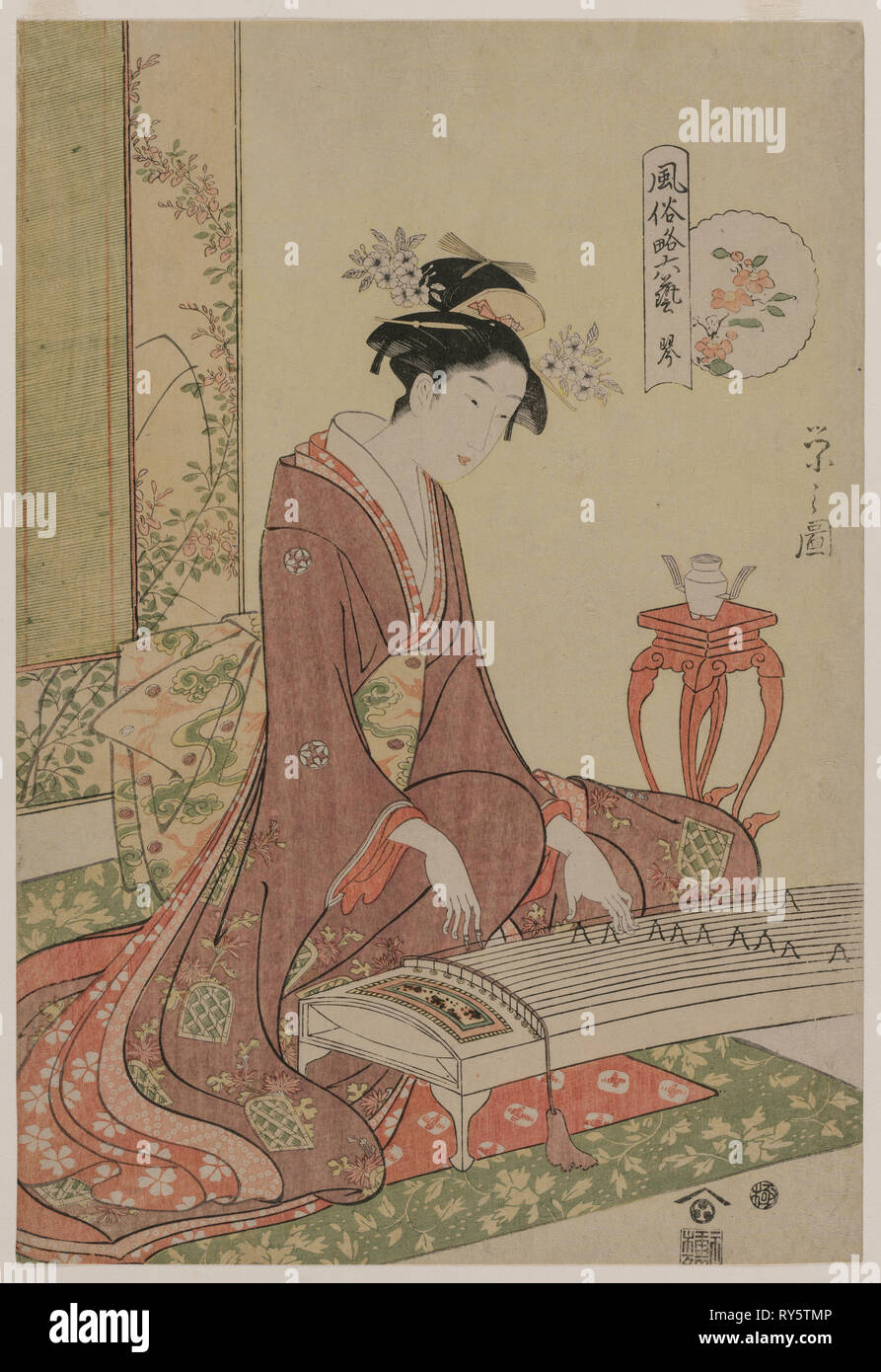 Koto aus der Serie Die sechs Künste im modischen Gewand, C. 1793-96. Eishi Chōbunsai (Japanisch, 1756-1829). Farbe holzschnitt; Tinte und Farbe auf Papier; Blatt: 36,6 x 25 cm (14 5/6 x 9 13/16 in Stockfoto