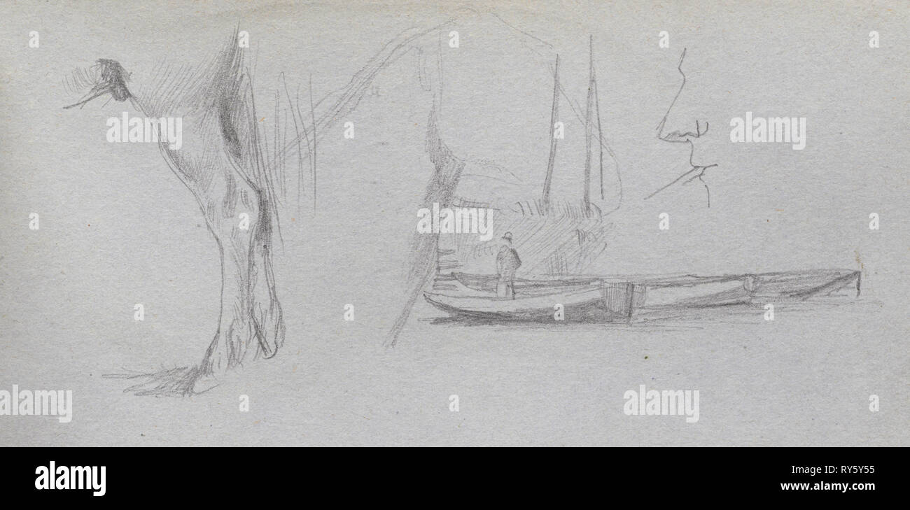 Sketchbook, Seite 43: Studium: Bein des Pferdes, Abbildung in einem Boot, und Profil. Ernest Meissonier (Französisch, 1815-1891). Graphit Stockfoto