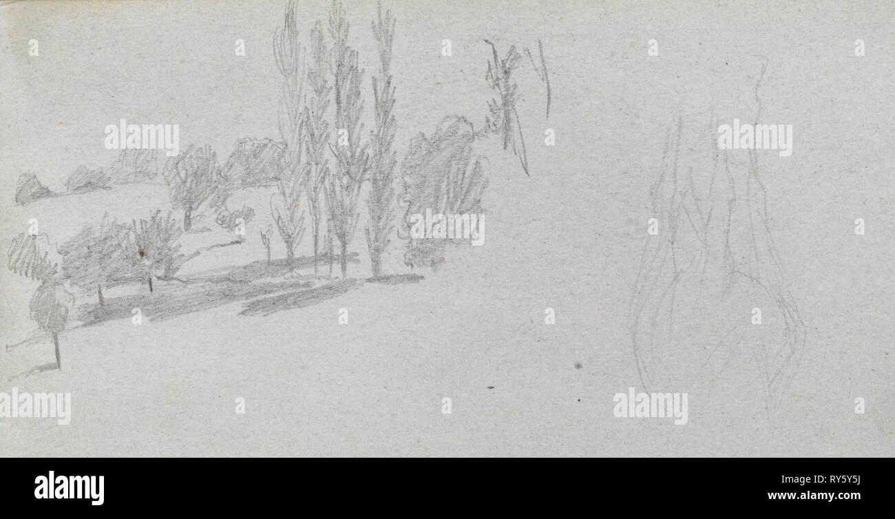 Sketchbook, Seite 18: Studie von einem Pferd und Landschaft studieren. Ernest Meissonier (Französisch, 1815-1891). Graphit Stockfoto