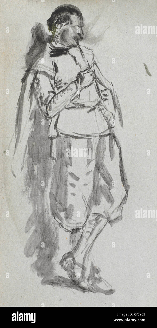 Sketchbook, Seite 46: Stehende männliche Figur. Ernest Meissonier (Französisch, 1815-1891). Graphit, Bleistift, Tinte, und waschen Stockfoto