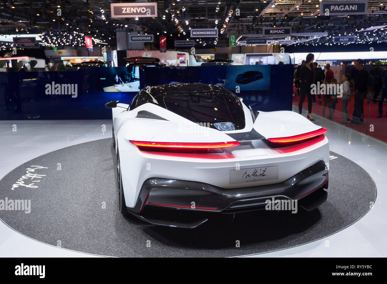 Genf/Schweiz - 9. März 2019: Genfer Autosalon: Pininfarina Battista: das schnellste Auto der Welt Stockfoto