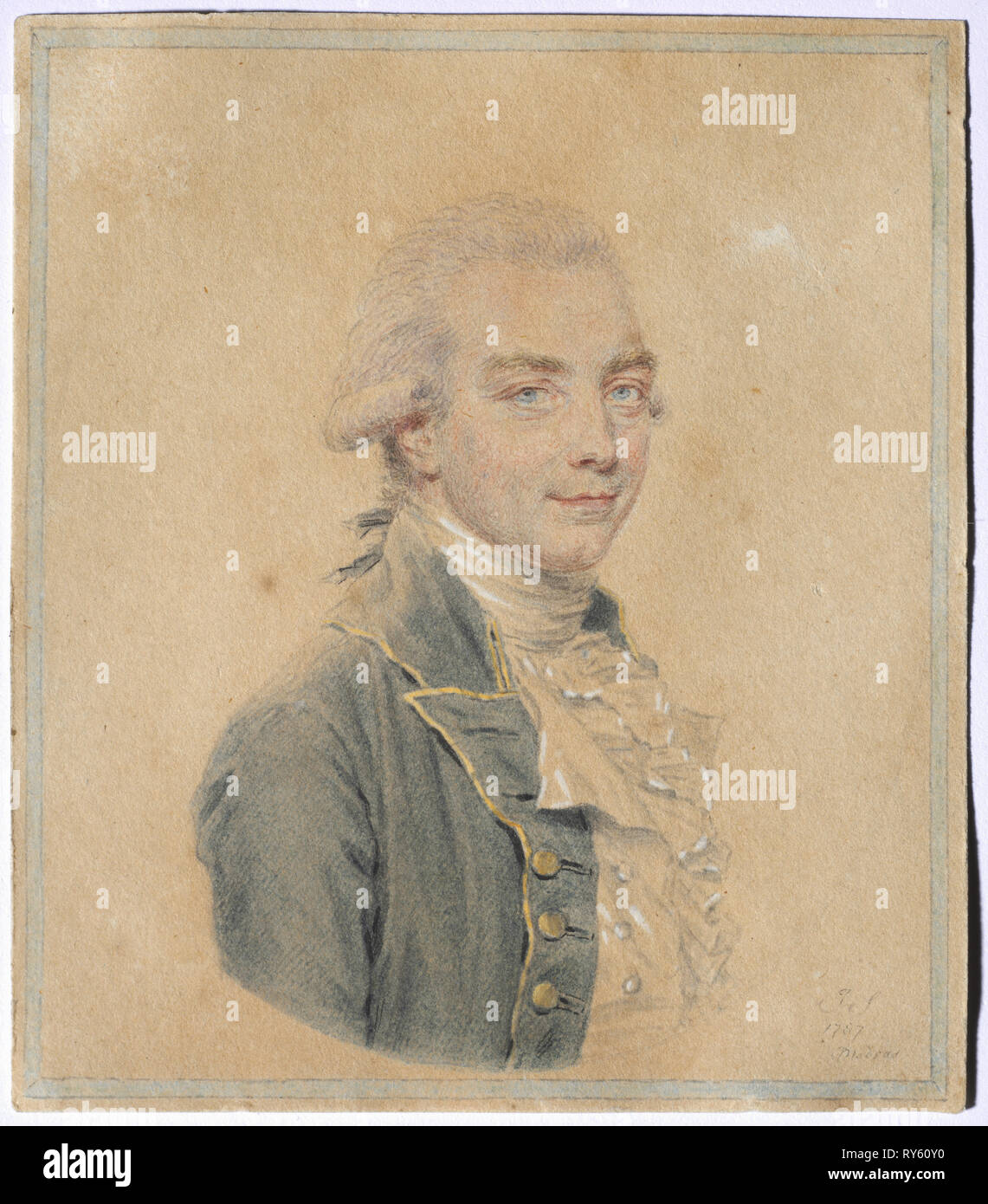 Portrait von Sir John Macpherson, 1st Baronet, Generalgouverneur von Indien, 1787. John I Smart (British, 1741-1811). Aquarell und Gouache mit weißen Gouache auf Papier erhöht; Blatt: 9,1 x 7,9 cm (3 9/16 x 3 1/8 in.); Bild: 8,8 x 7,6 cm (3 7/16 x 3 in.); sekundäre unterstützen: 18,1 x 16 cm (7 1/8 x 6 5/16 Zoll Stockfoto