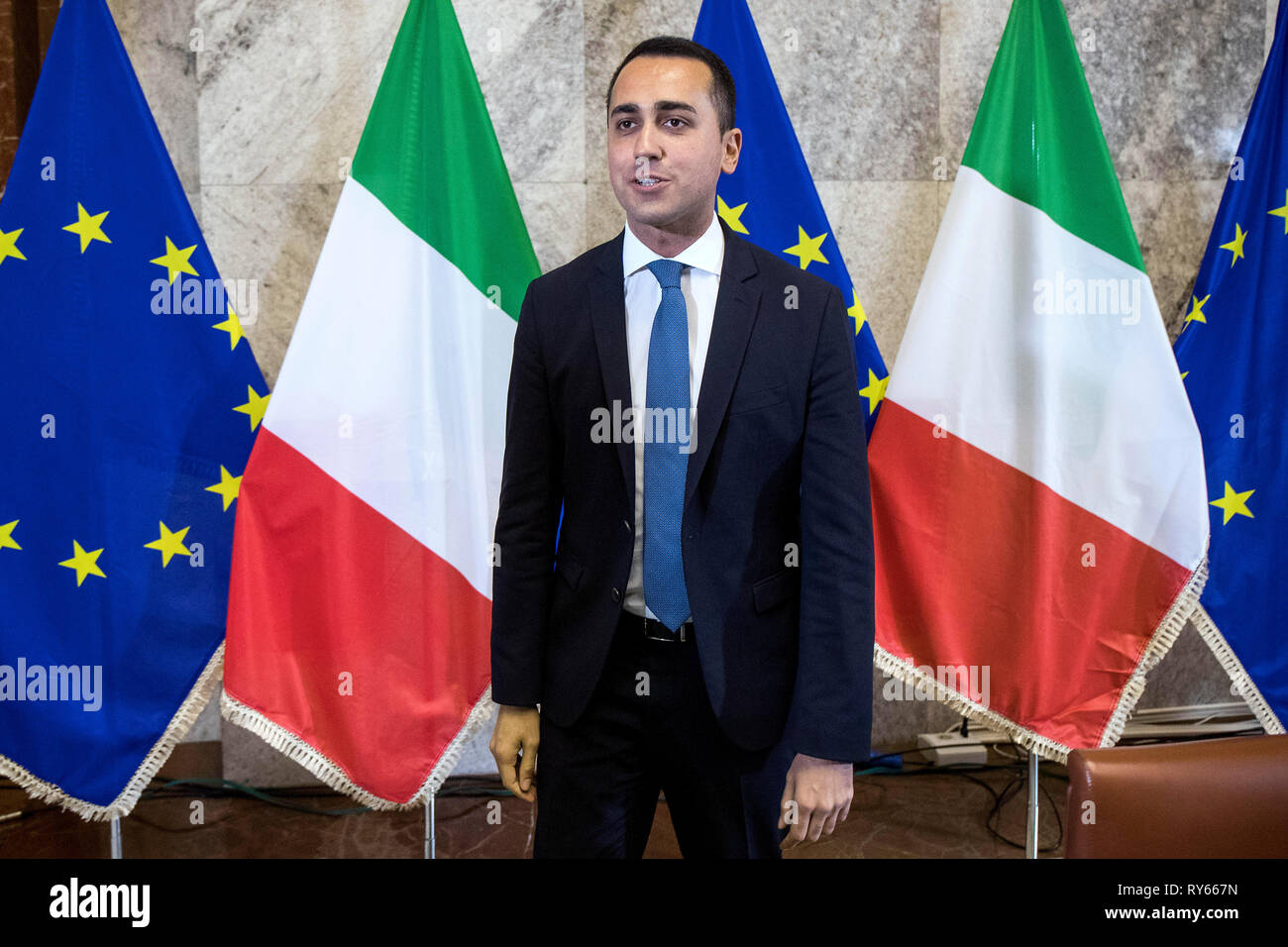 Foto Roberto Monaldo/LaPresse 12-03-2019 Roma Politica Il ministro dello Sviluppo Economico Luigi Di Maio presenta il progetto "incentivi.gov.it" Nella foto Luigi Di Maio Photo Roberto Monaldo/LaPresse 12-03-2019 Rom (Italien) Der Minister für Wirtschaftliche Entwicklung Luigi Di Maio präsentiert "incentivi.gov.it" Projekt In der Pic Luigi Di Maio Stockfoto