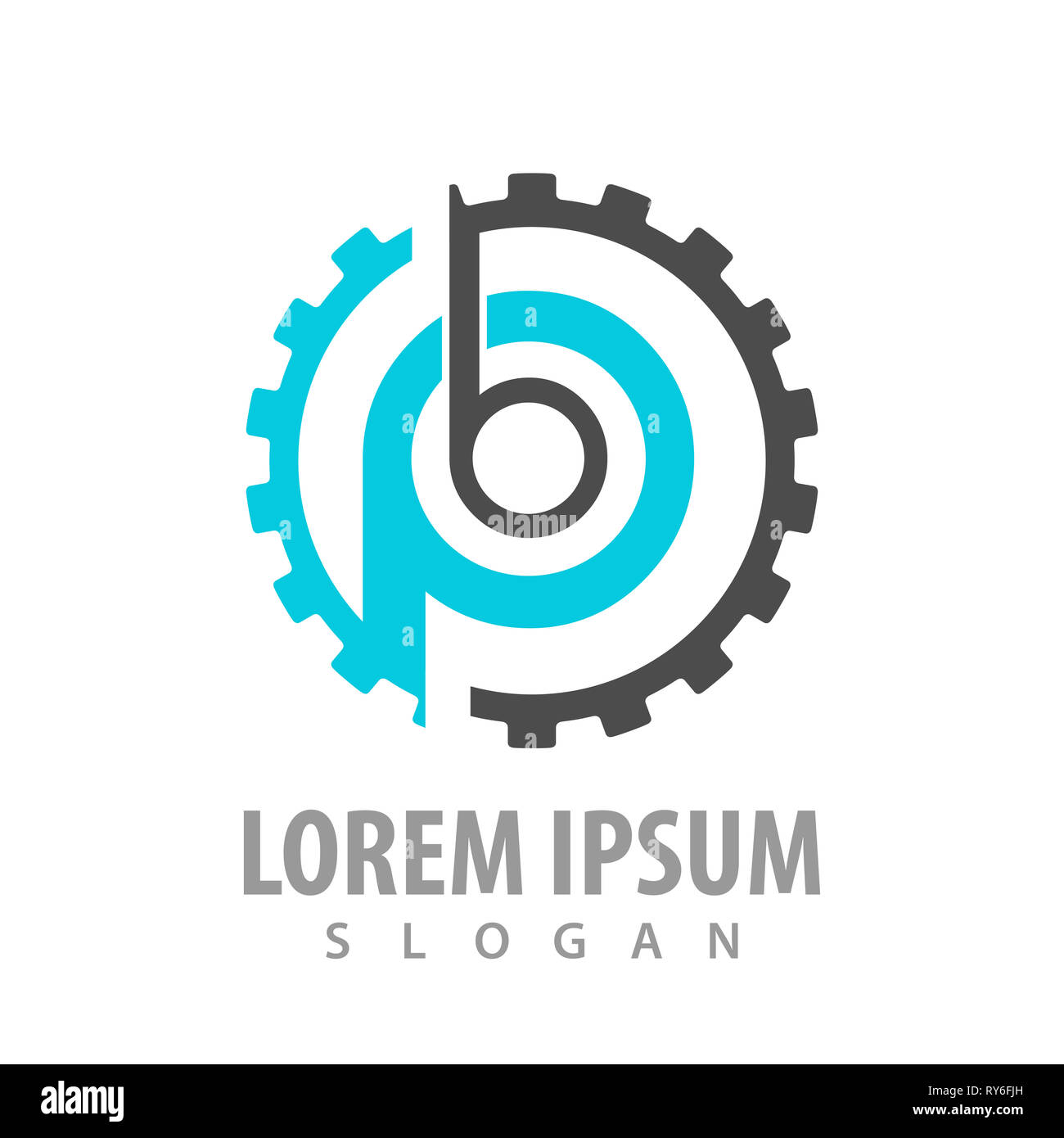 Initial PB BP mit Zahnrad logo Konzept Design. Schwarz Blau Farbe Symbol grafische Vorlage element Stockfoto