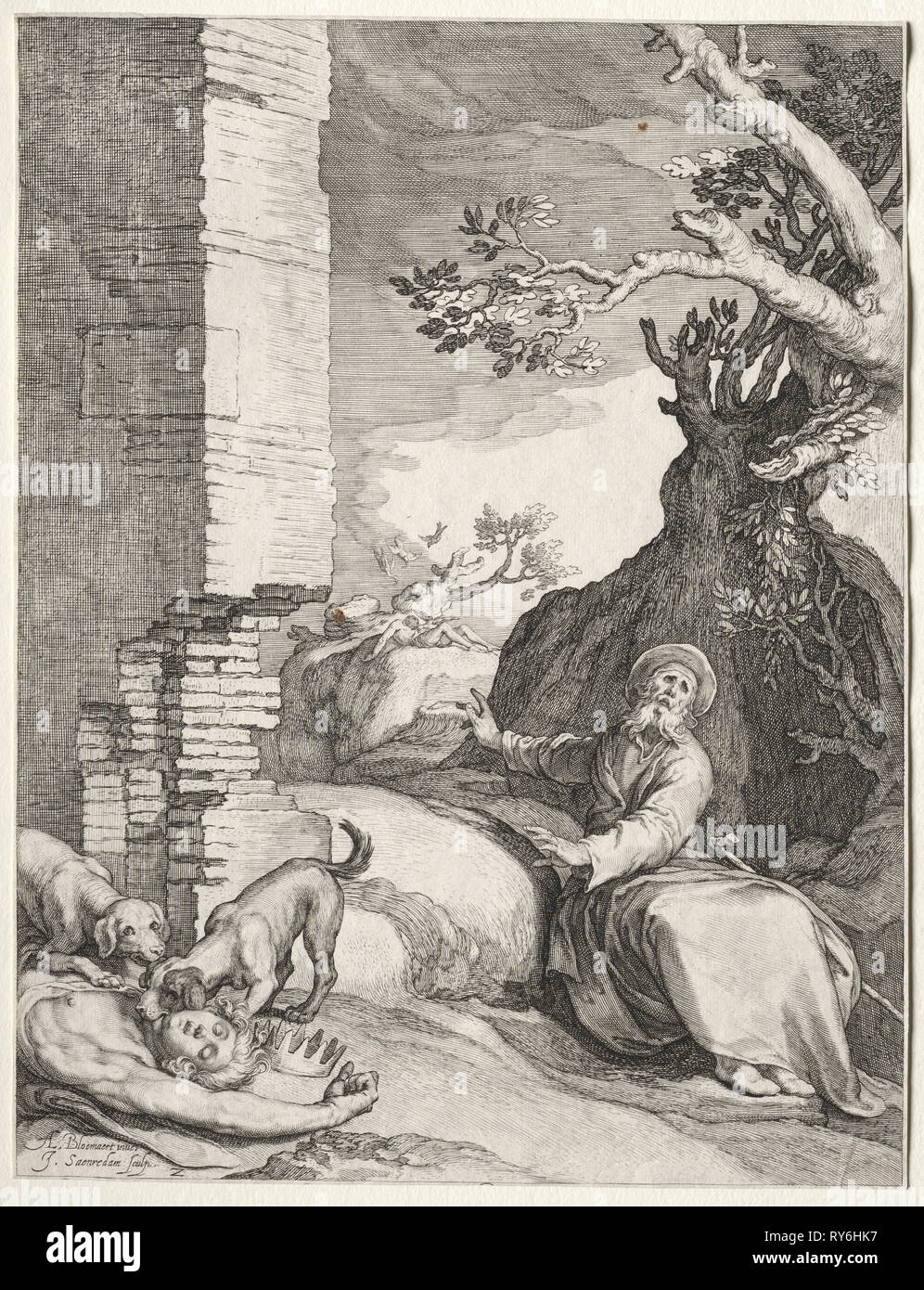 Szenen der Prophet Ahia: Die Vorhersage von Ahija, 1604. Jan Saenredam (Niederländisch, 1565-1607), Jan Saenredam (Niederländisch, 1565-1607), nach Abraham Bloemaert (Niederländisch, 1564-1651). Gravur; Blatt: 25,5 x 19,5 cm (10 1/8 x 7 11/16 in Stockfoto