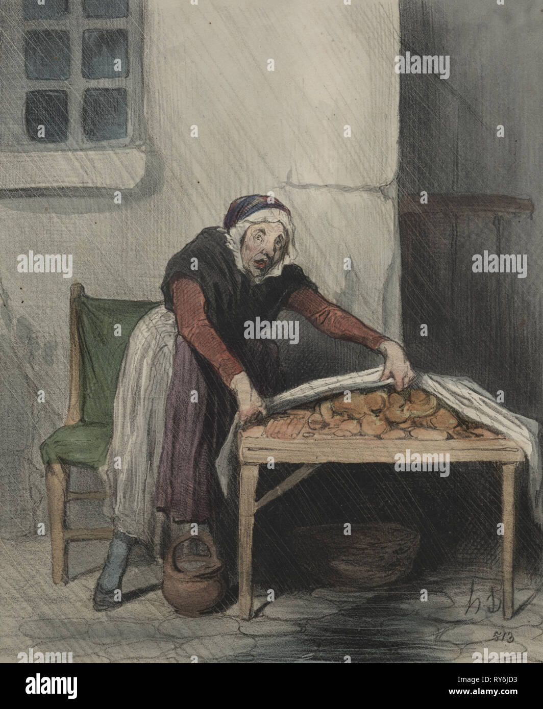 In le Charivari (keine du 24 Novembre 1843) veröffentlicht: Die Kapitel der Interpretationen, Platte 8: Jedem brennen fürchtet kaltes Wasser, 1843. Honoré Daumier (Französisch, 1808-1879), Aubert. Lithographie mit hand-Färbung; Blatt: 33,8 x 24,7 cm (13 5/16 x 9 3/4 in.); Bild: 24,2 x 19,9 cm (9 1/2 x 7 13/16 in Stockfoto