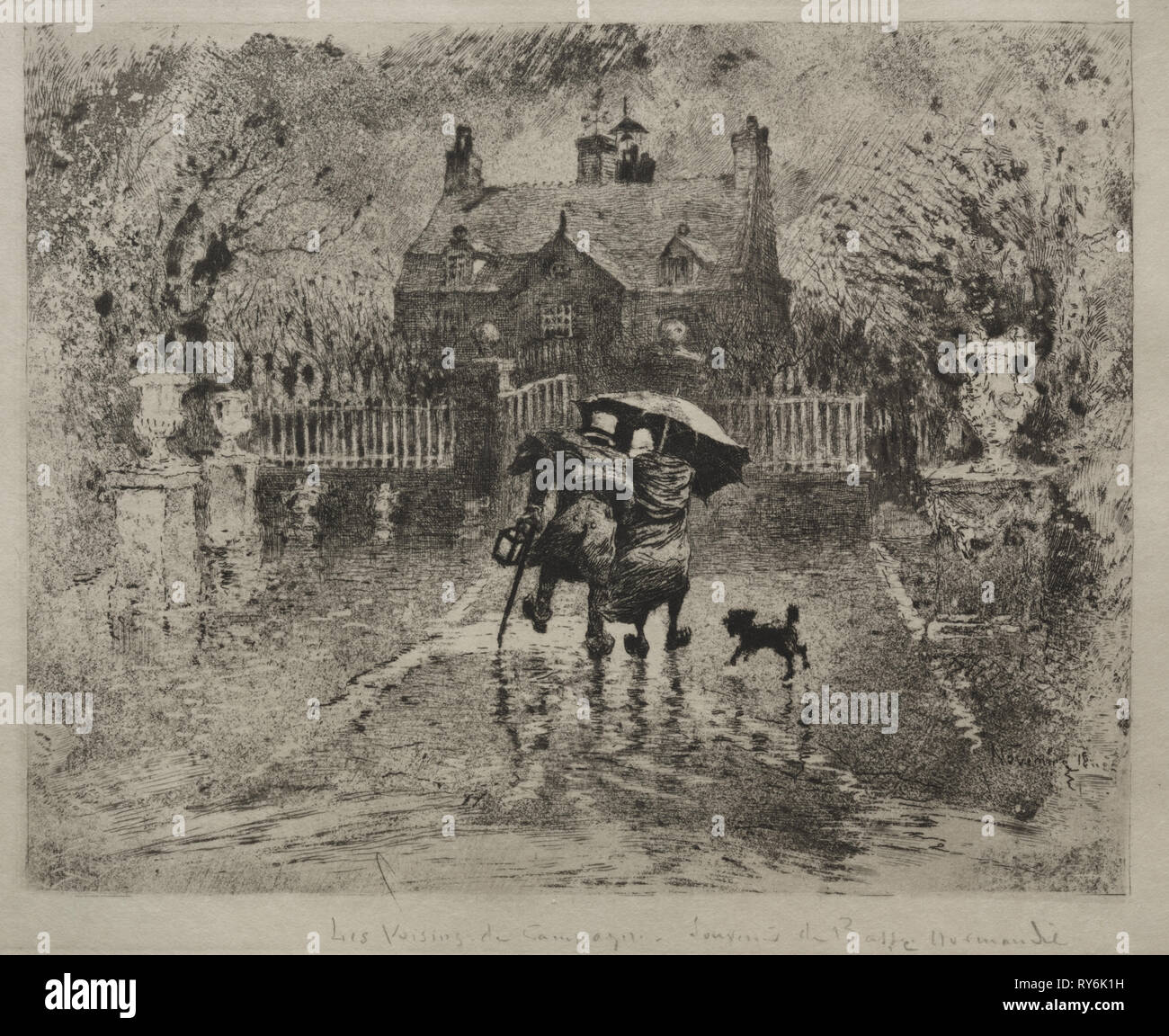 Land Nachbarn, 1879-1880. Félix Hilaire Buhot (Französisch, 1847-1898). Ätzung, kaltnadel und Aquatinta; Blatt: 22,2 x 27,9 cm (8 3/4 x 11 in.); Plattenrand: 13,4 x 18,2 cm (5 1/4 x 7 3/16 in. Stockfoto