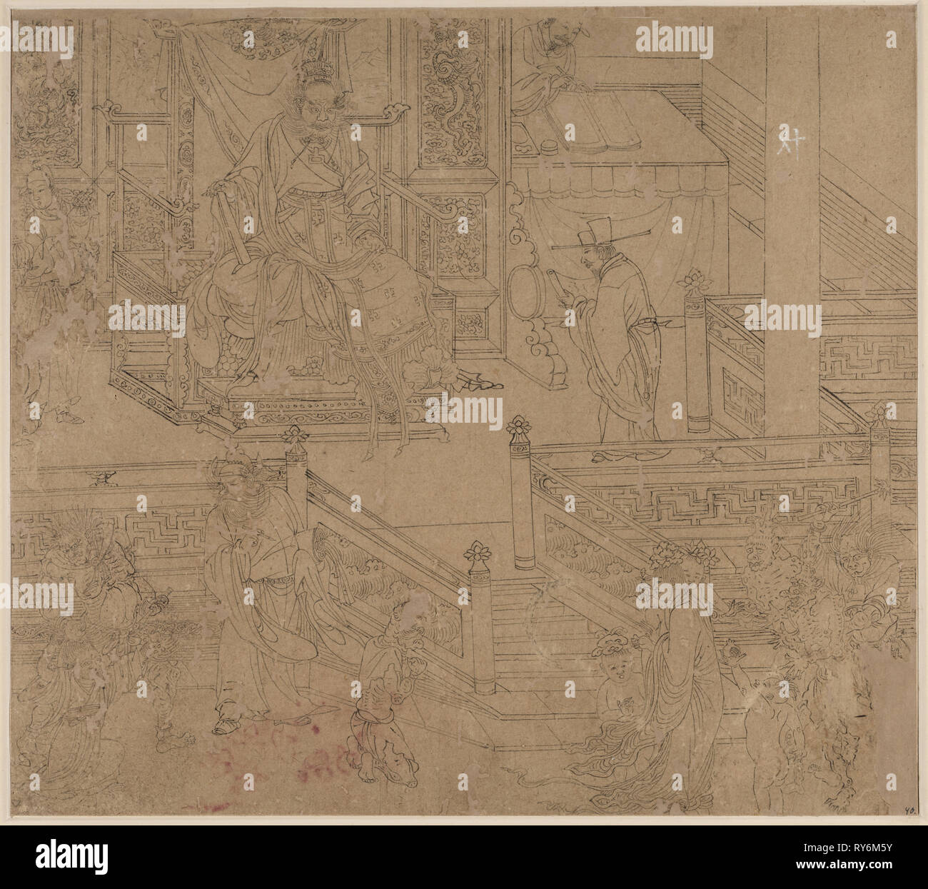 Album der daoistischen und buddhistischen Themen: Könige der Höllen: Blatt 40, 1200. China, der südlichen Song Dynastie (1127-1279). Album, Tinte auf Papier (50 Blätter); Blatt: 34,2 x 38,4 cm (13 5/6 x 15 1/8 in. Stockfoto