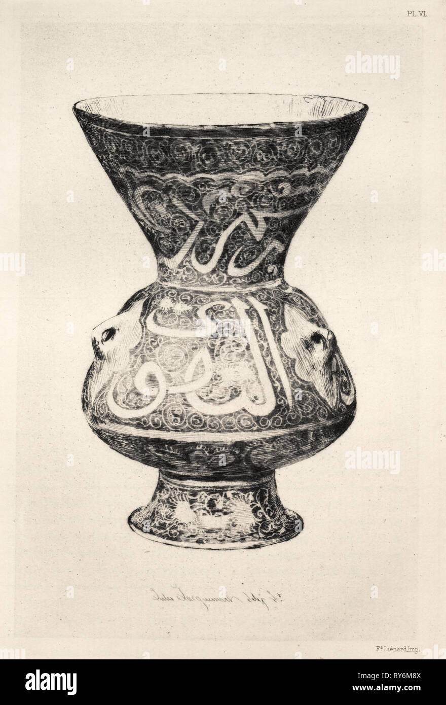 Buch von Albert Jacquemart: Geschichte der keramischen Kunst: Ein beschreibender und philosophische Untersuchung der Töpferei jeden Alters und aller Nationen: Italien: Renaissance - Majolika von Urbino - Jagd, Flasche mit historischen Themen (Platte VII), 1877. Jules Jacquemart (Französisch, 1837-1880). Ätzen; Blatt: 25,5 x 18 cm (10 1/16 x 7 1/16 in.); Plattenrand: 19,2 x 12,9 cm (7 9/16 x 5 1/16 Zoll Stockfoto