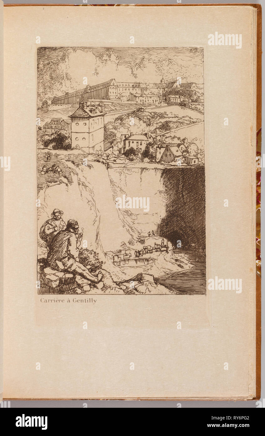 Katalog de L'Exposition de August Lepère: Carrière à Gentilly, 1908. Louis Auguste Lepère (Französisch, 1849-1918). Ätzen, aus Leder-gebundenen Band mit zwei Radierungen und eine Lithographie; Blatt: 26,3 x 17,5 cm (10 3/8 x 6 7/8 in.); Plattenrand: 18,8 x 11,5 cm (7 3/8 x 4 1/2 in. Stockfoto