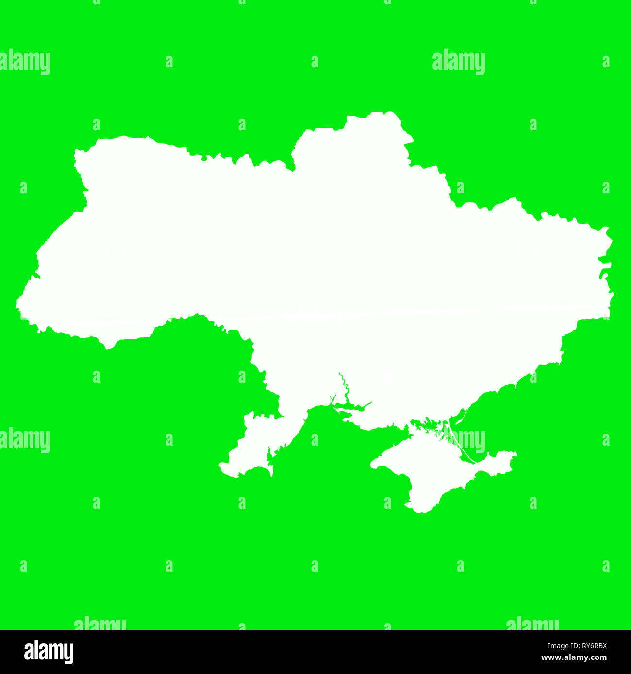 Ukraine Karte Outline Weiß auf Grün Bildschirm Stockfoto