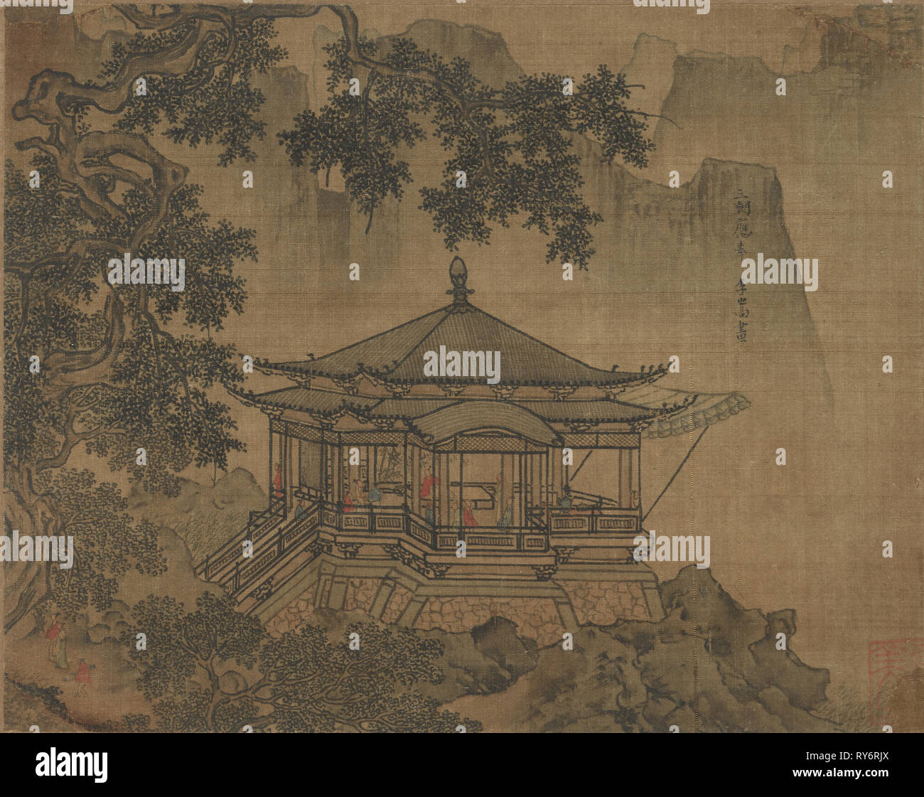 Ein Pavillon, 1127-1279. China, der südlichen Song Dynastie (1127-1279)?. Album Leaf, Tusche und Farbe auf Seide Stockfoto