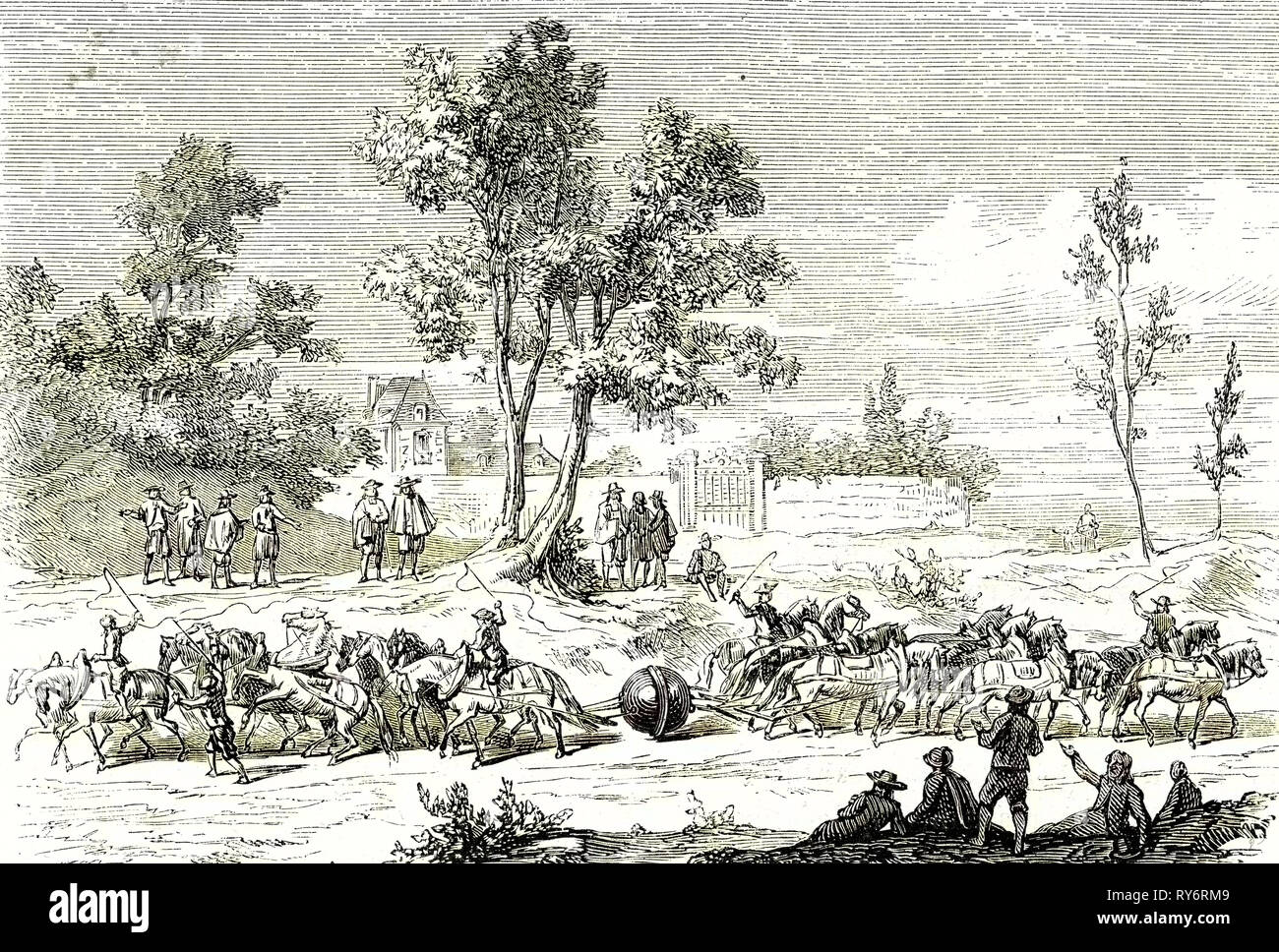 Otto-von-Guericke-Universität führt das Experiment der Magdeburger Halbkugeln mit 24 Pferde Stockfoto