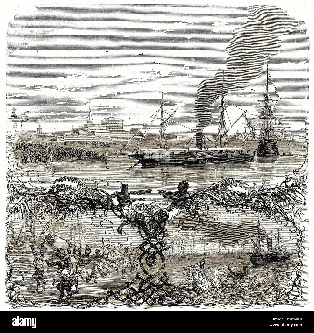 Das erste Dampfschiff in Afrika Stockfoto