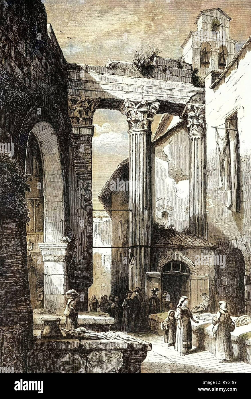 Rom Italien 1875 Portikus der Octavia Seite der Pescheria Stockfoto