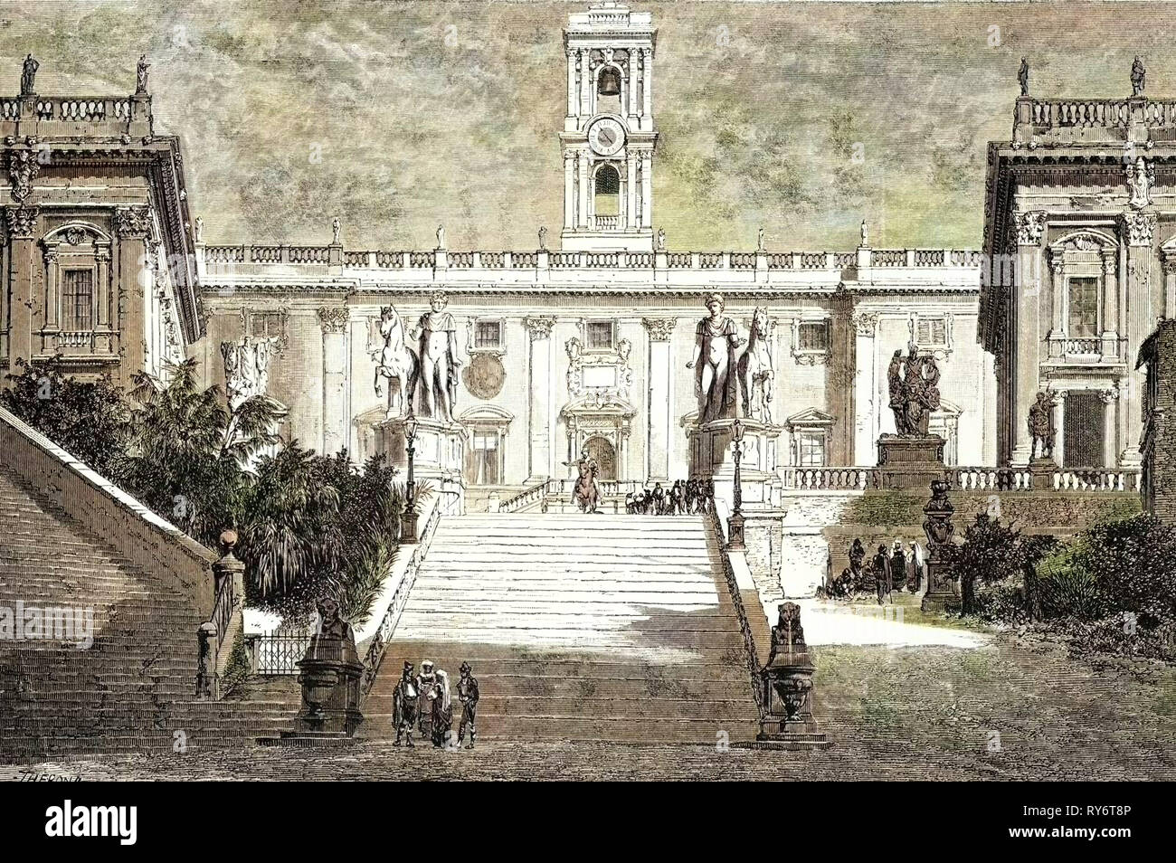 Rom Italien 1875 Fassade des Senats Palast auf dem Capitol Museum Palast der Konservatoren der Dioskuren Stockfoto
