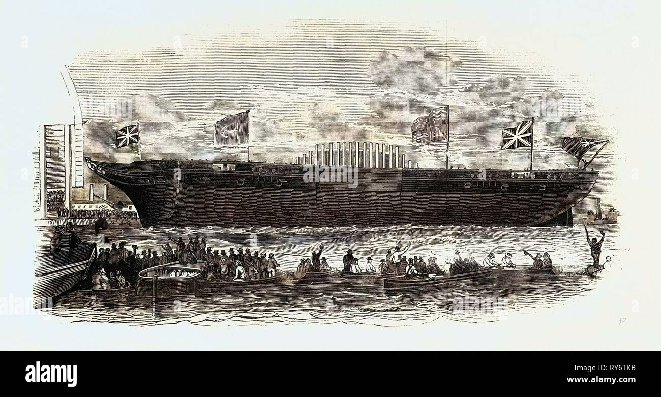 Start der Dampf Fregatte, "schrecklich", am Donnerstag Nachmittag von Ihrer Majestät Dock-Yard in Deptford Stockfoto