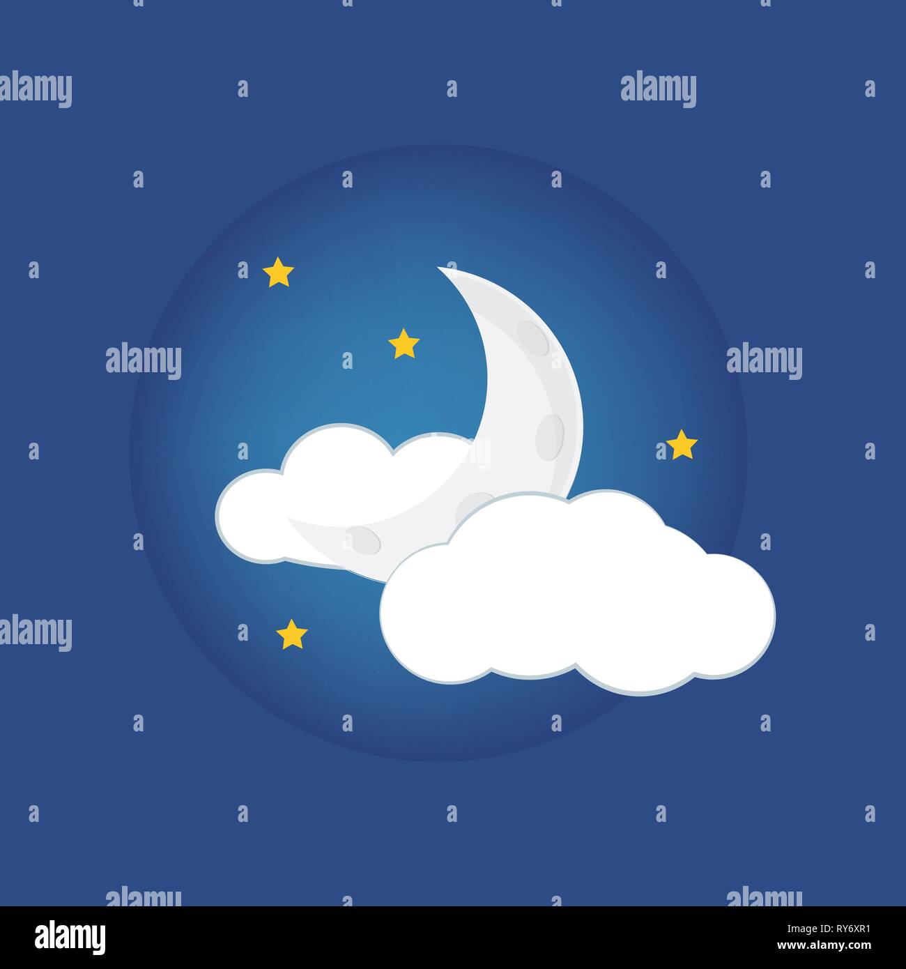 Mystische Nacht Himmel Hintergrund mit halber Mond, Wolken und Sterne. Moonlight Nacht Stock Vektor