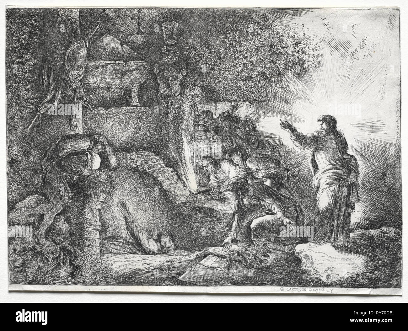 Die Auferweckung des Lazarus. Giovanni Benedetto Castiglione (Italienisch, 1609-1664). Ätzen Stockfoto