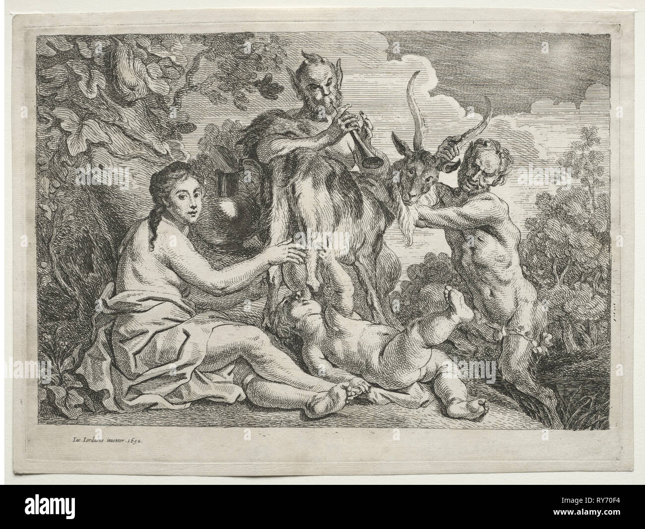 Jupiter von der Ziege Almathea, 1652 genährt. Jacob Jordaens (Flämisch, 1593-1678). Ätzen Stockfoto