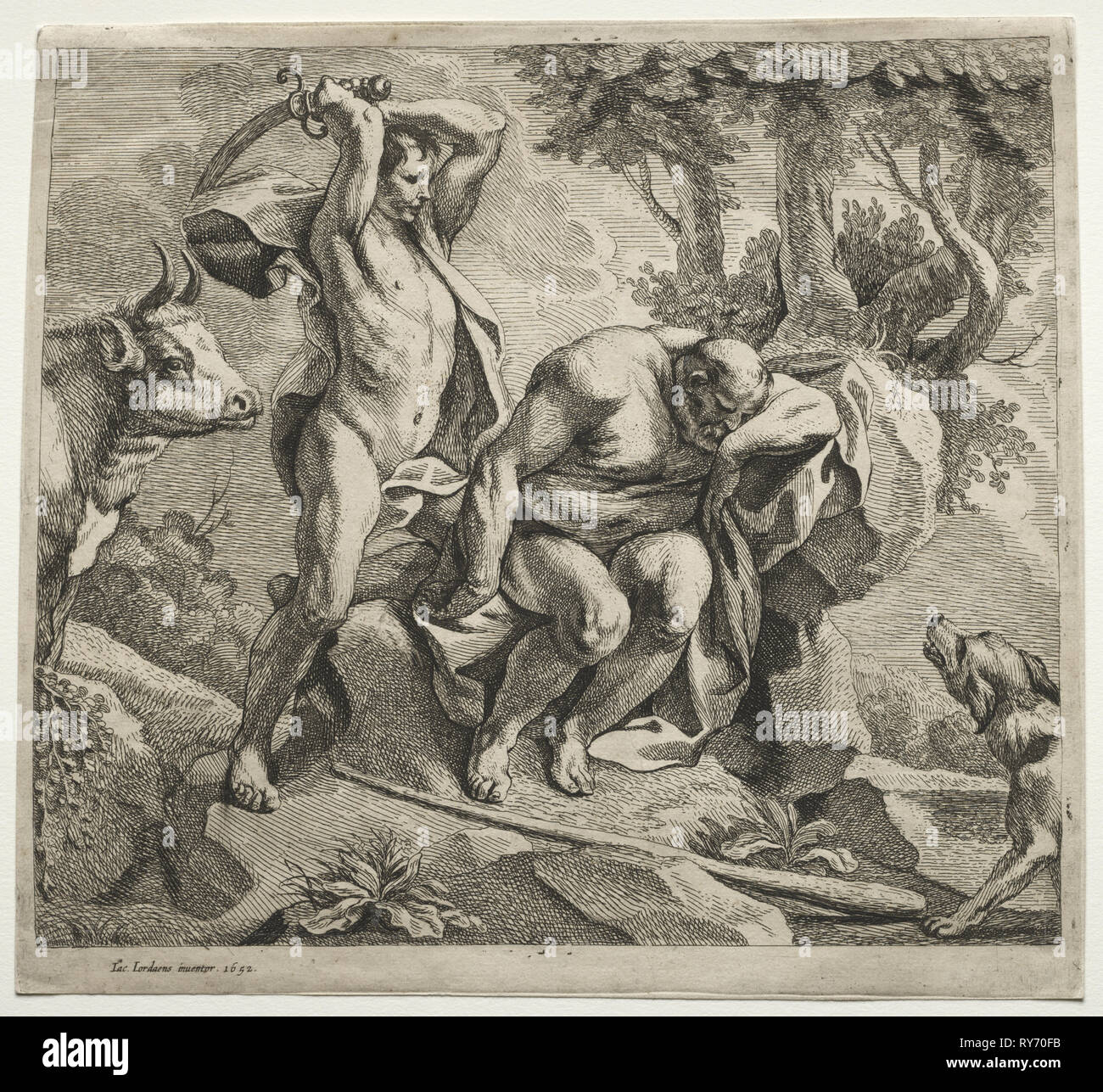 Mercury töten Argus, 1652. Jacob Jordaens (Flämisch, 1593-1678). Ätzen Stockfoto
