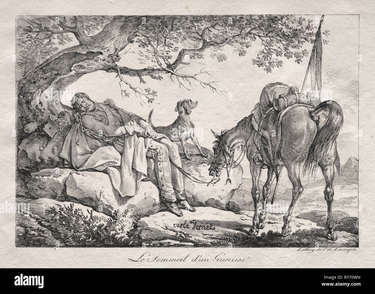 Der schlafenden Soldaten. Carle Vernet (Frankreich, 1758-1836). Lithographie Stockfoto
