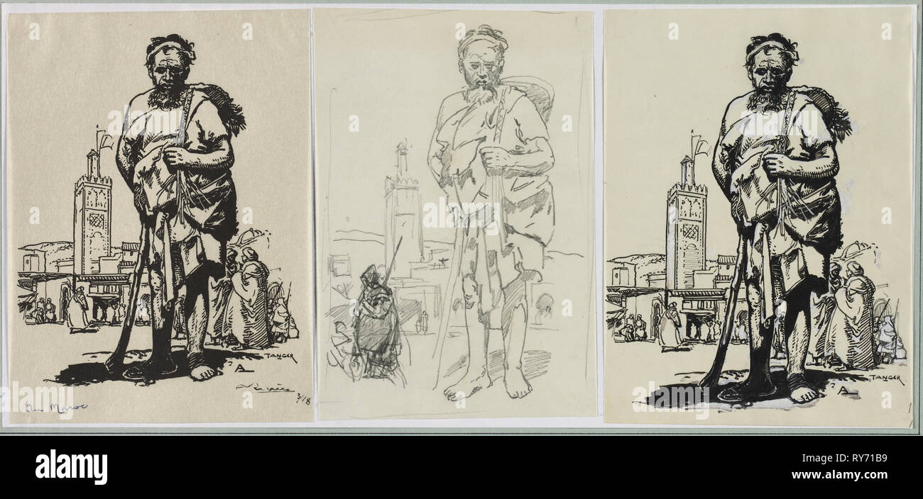 Au Maroc, 1914. Louis Auguste Lepère (Französisch, 1849-1918). Pinsel und schwarzer Tinte über Bleistift mit weißen Highlights Stockfoto