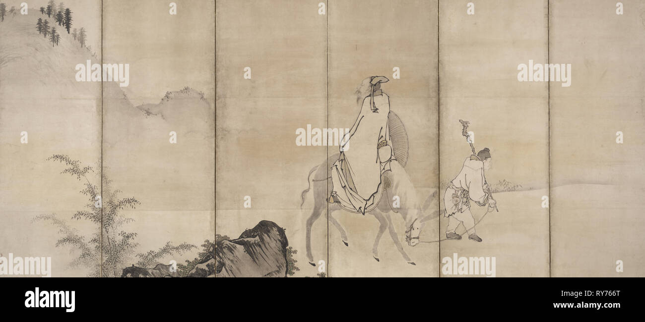 Pan Lang (Han Rō), Anfang 1600. Unkoku Tōgan (Japanisch, 1547-1618). Paar sechs Bildschirmen falten; Tinte, helle Farbe und Gold auf Papier; Bild: 155,5 x 360 cm (61 1/4 x 141 3/4 in.); Insgesamt: 172 x 374 cm (67 11/16 x 147 cm Stockfoto