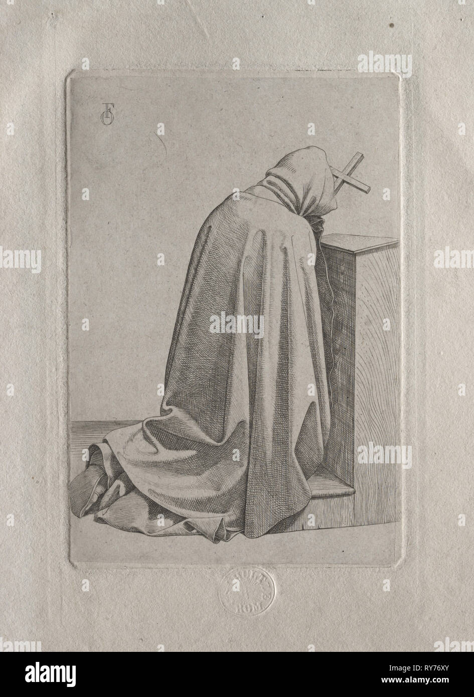 Eine betende Mönch, 1826. Johann Friedrich Overbeck (1789-1869), Carl Schulze. Ätzen; Blatt: 16,8 x 12,6 cm (6 5/8 x 4 15/16 in.); Plattenrand: 11,4 x 7,6 cm (4 1/2 x 3 in Stockfoto
