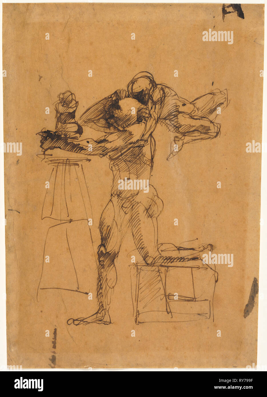 Der Genius des Bildhauers, C. 1880-1883. Auguste Rodin (Französisch, 1840-1917). Feder und Tinte Braun; Blatt: 26,3 x 18,9 cm (10 3/8 x 7 7/16 in Stockfoto