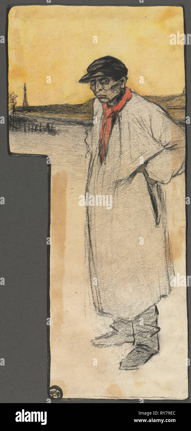 Design für eine Buchillustration, Stehende männliche Figur, nach 1901. George Dupuis (Französisch, 1875-1932). Anthrazit mit transparenten Aquarell und Gouache und Grenze in Stift und Tinte schwarz; Blatt: 43,8 x 19,7 cm (17 1/4 x 7 3/4 in Stockfoto