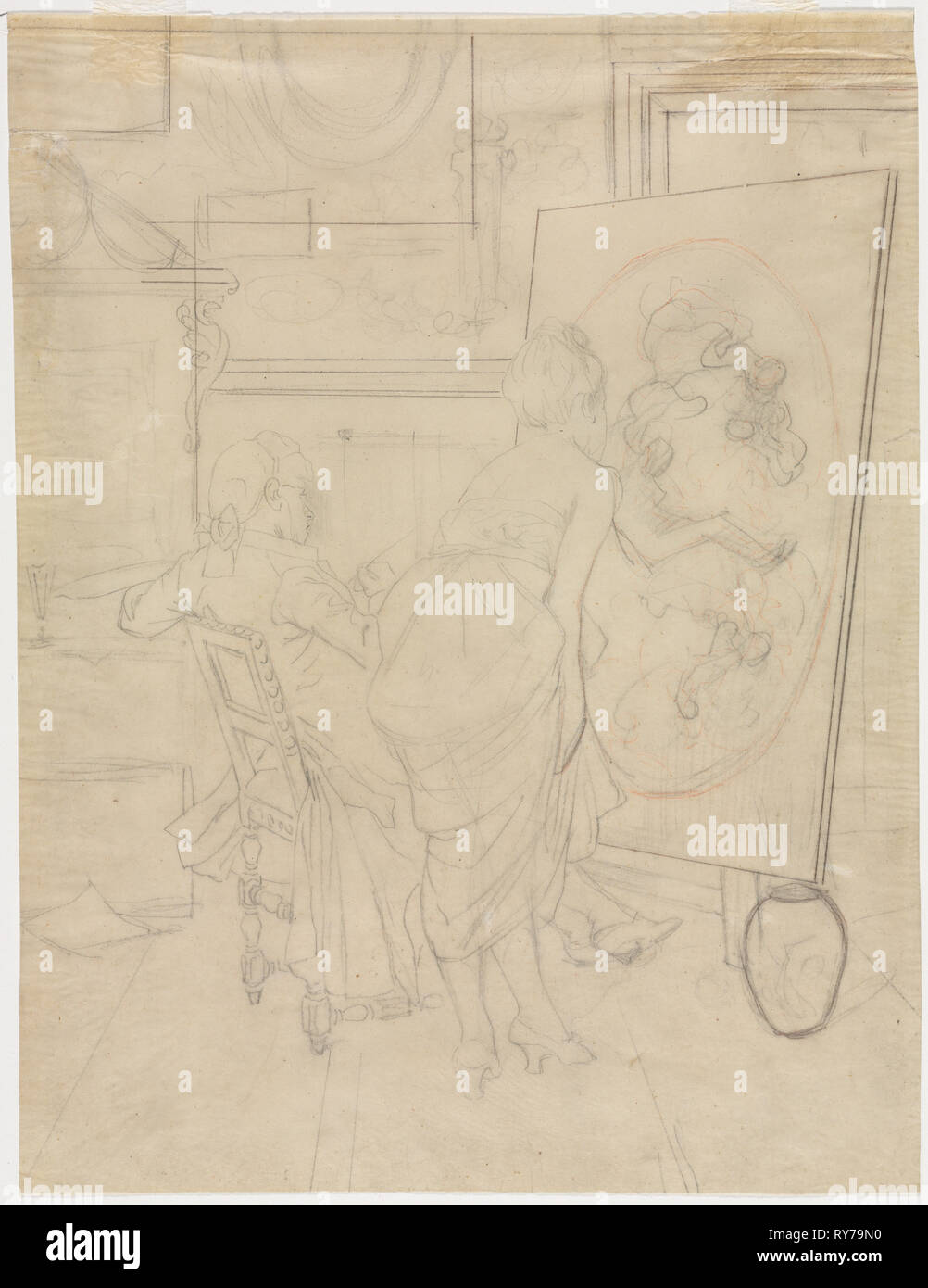 Cartoon für die Stellungnahme des Modells. Charles Bargue (Französisch, 1826-1883). Graphit mit roten Buntstift; Blatt: 28,8 x 22 cm (11 5/16 x 8 11/16 in Stockfoto