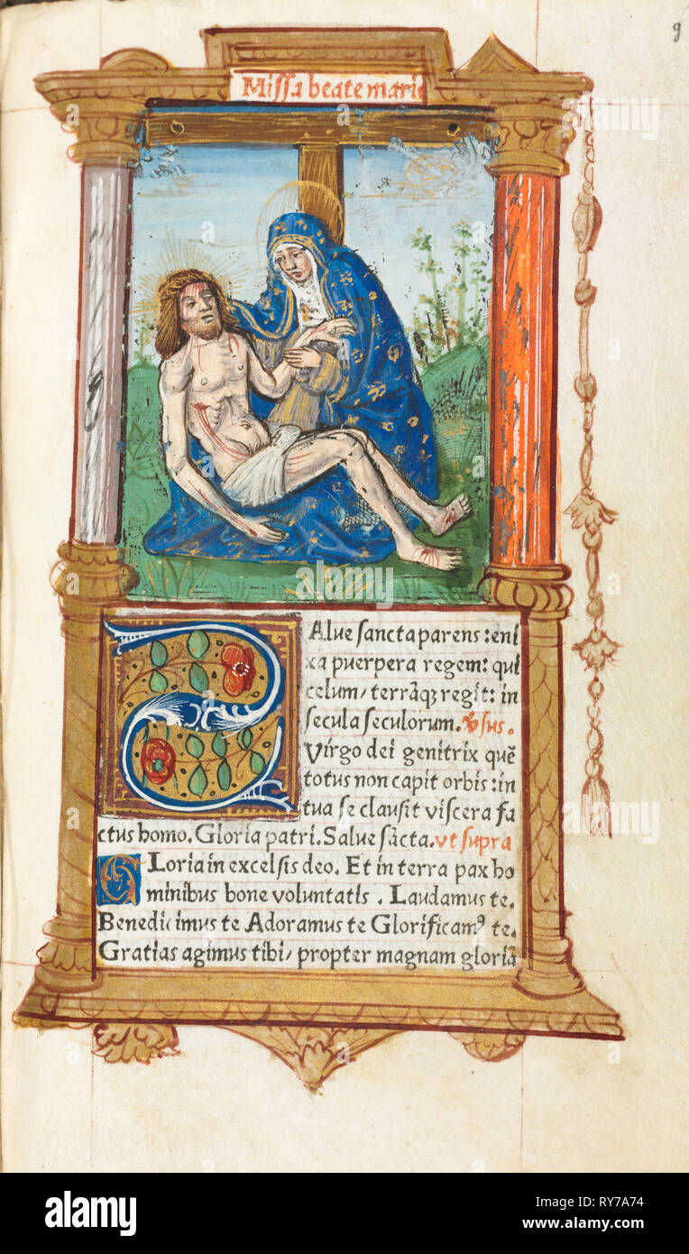 Gedruckte Buch der Stunden (Gebrauch von Rom): fol. 53 r, Pieta, 1510. Guillaume Le Rouge (Französisch, Paris, Aktiv, 1493-1517). 112 bedruckte Folien auf Pergament, gebunden Stockfoto