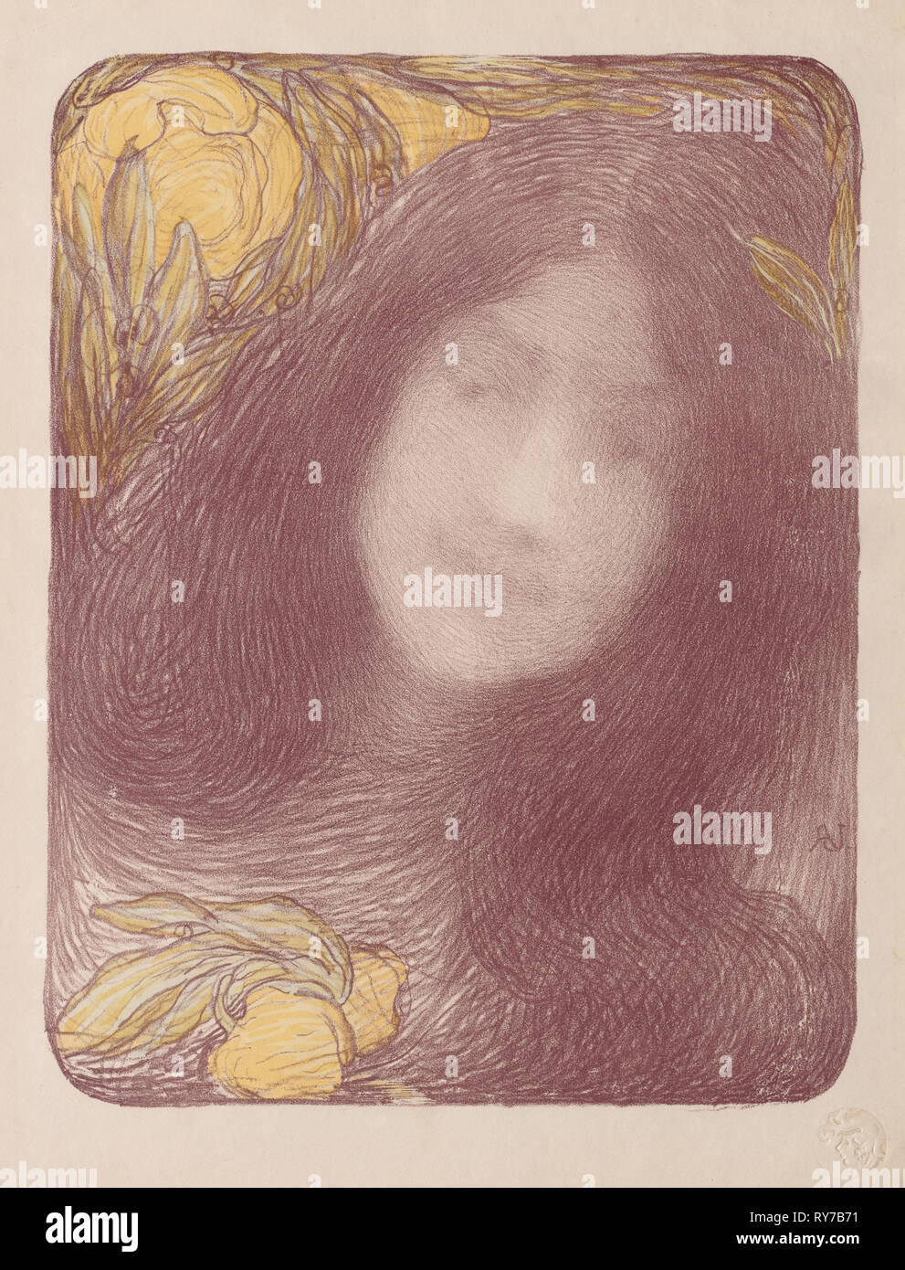 In L'Estampe Originale: L'Estampe moderne: Unter den Blumen, c. veröffentlicht. 1893. François Edmond Aman-Jean (Französisch, 1858-1936),: L'Estampe moderne. Farblithographie Stockfoto