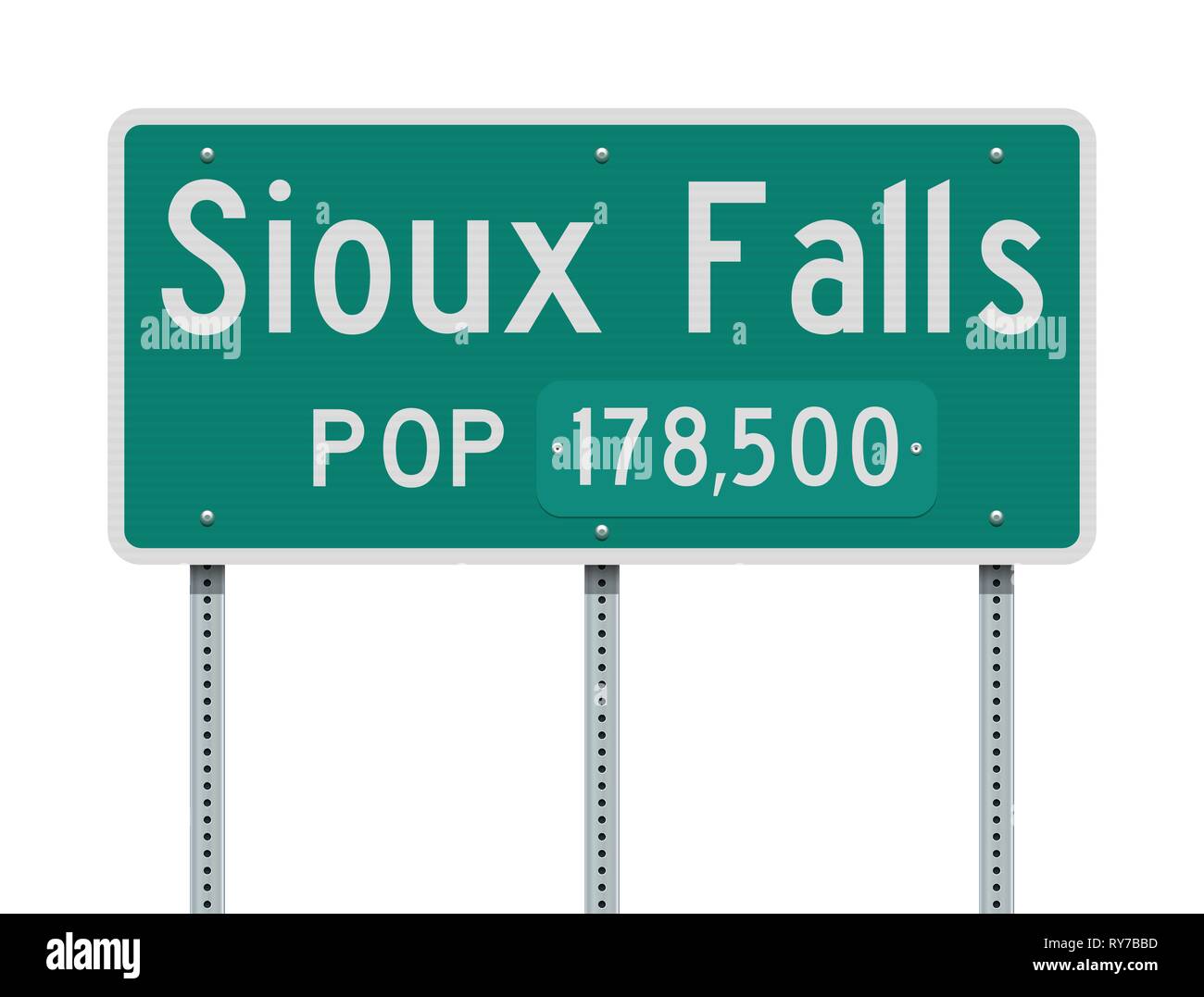 Vector Illustration der Sioux Falls Eingabe grüne Schild mit Bevölkerung Informationen Stock Vektor