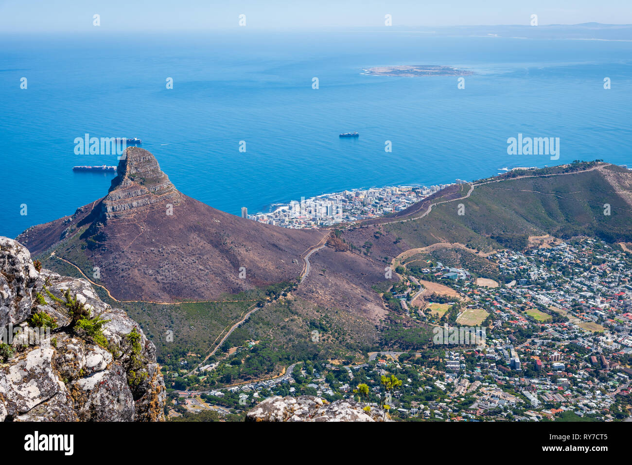 Die Aussicht vom Tafelberg, Kapstadt, Südafrika Stockfoto