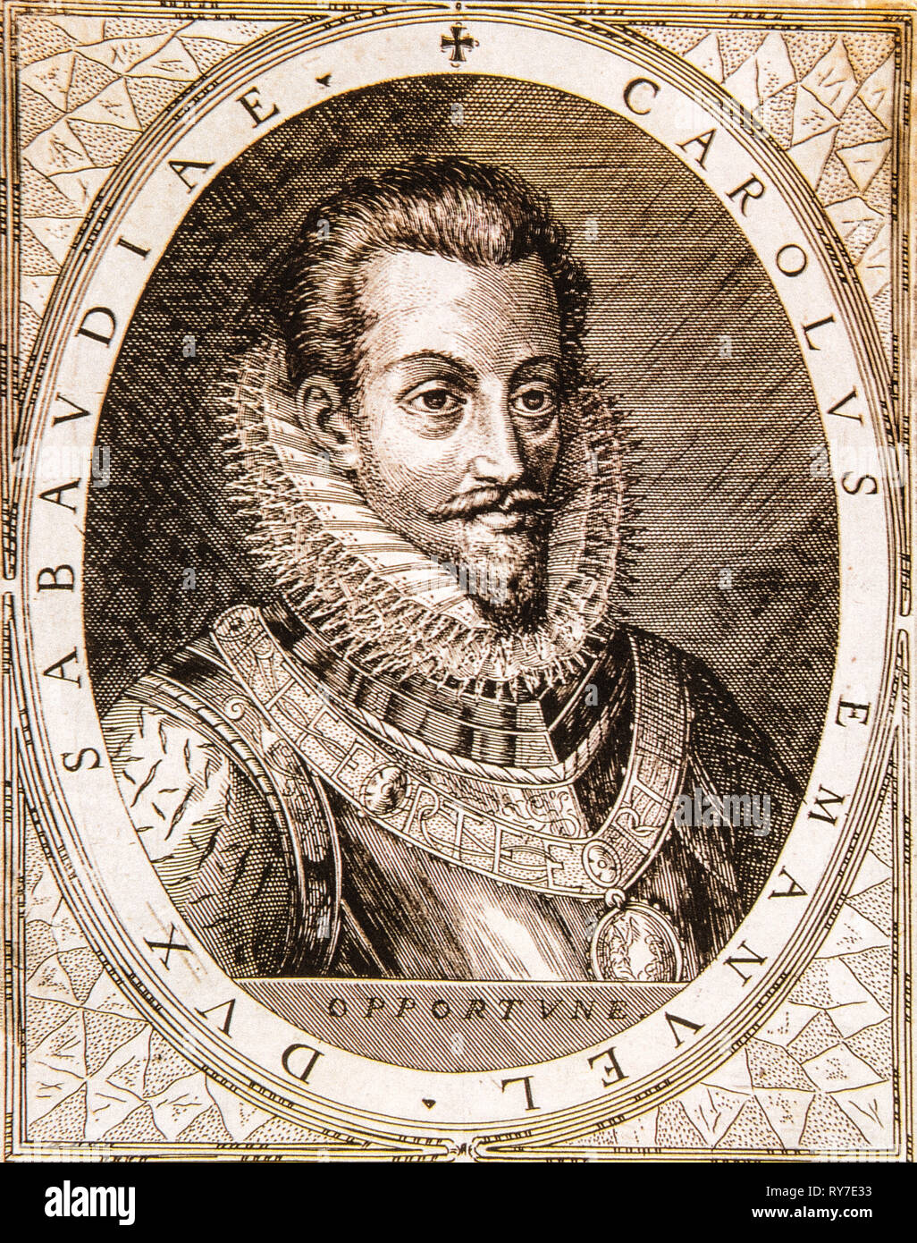 Carlo Emanuele I. von Savoyen, genannt der Große und durch die Themen Testa di Fuoco für die manifest militärische Haltung und für manche Autoren die Gobbo Spitznamen Stockfoto