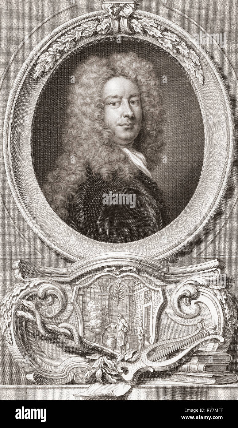 Sir Samuel Garth, 1661 bis 1719. Englischen Arzt und Dichter. Aus der Ausgabe 1813 Der Leiter der illustren Personen von Großbritannien, gestochen von Herrn Houbraken und Herr Vertue mit Ihrem Leben und Zeichen. Stockfoto