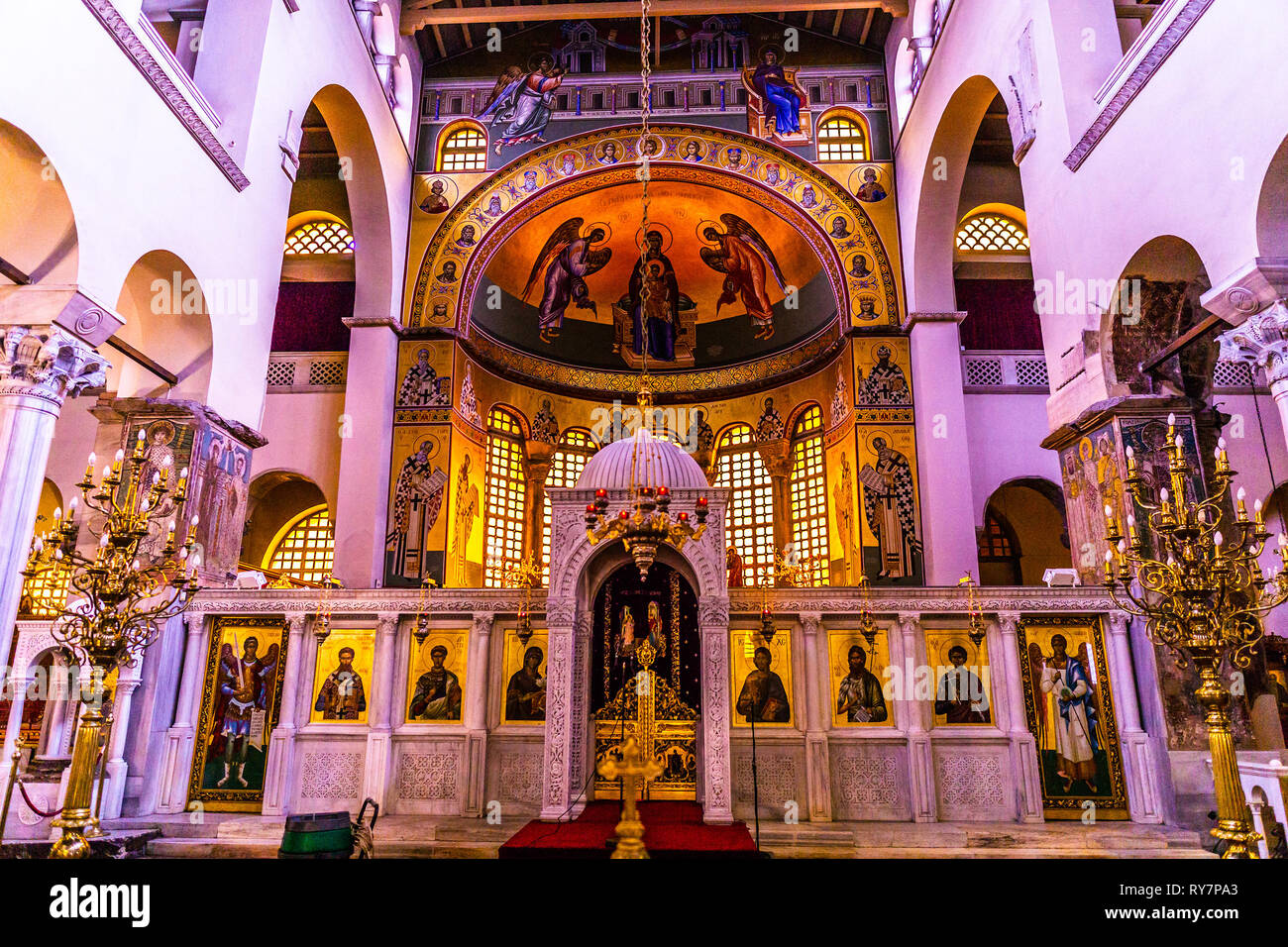 Thessaloniki Hagios Demetrios Kathedrale Kirche Ikonostase Altar Vorderansicht Stockfoto