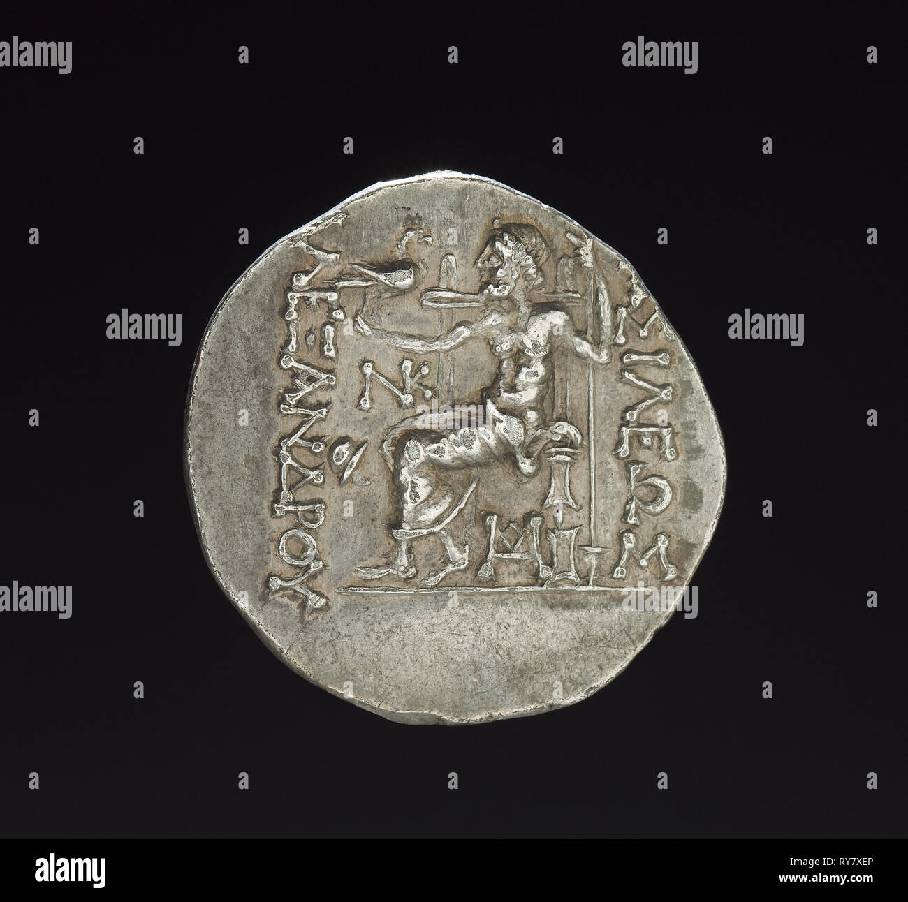 Indo-Greek Münze, 200-1. Afghanistan, Baktrien, C. 2nd-1st Century BC. Silber; Durchmesser: 3,2 x 0,5 cm (1 1/4 x 3/16 in. Stockfoto