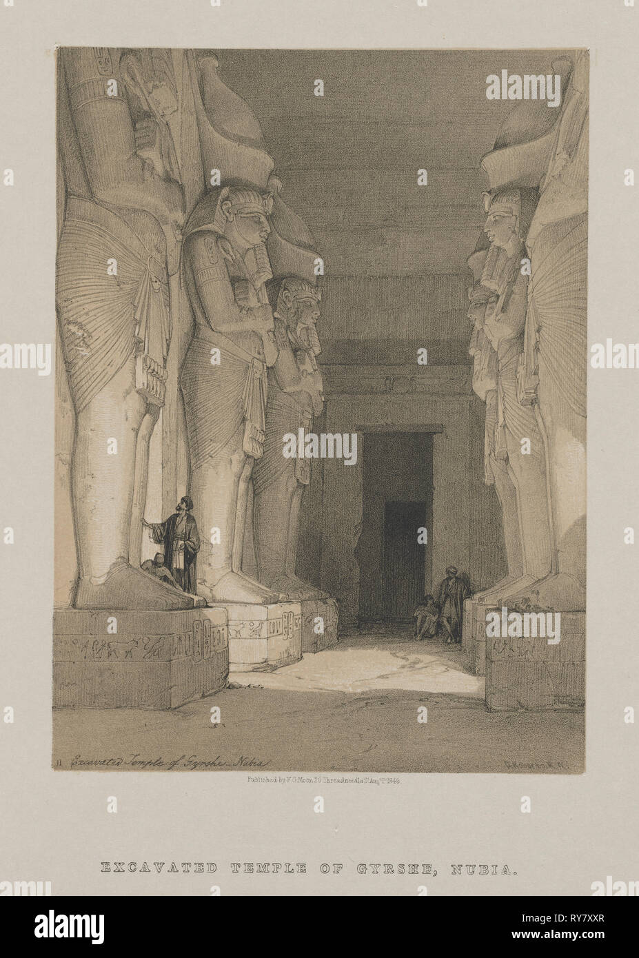 Ägypten und Nubien, Band I: Ausgegrabenen Tempel von Gyrshe, Nubien, 1846. Louis Haghe (British, 1806-1885), F. G. Mond, 20 Threadneedle Street, London, nachdem David Roberts (British, 1796-1864). Farblithographie; Blatt: 35,8 x 40,7 cm (14 1/8 x 16 in.); Bild: 23,9 x 17,6 cm (9 7/16 x 6 15/16 in Stockfoto